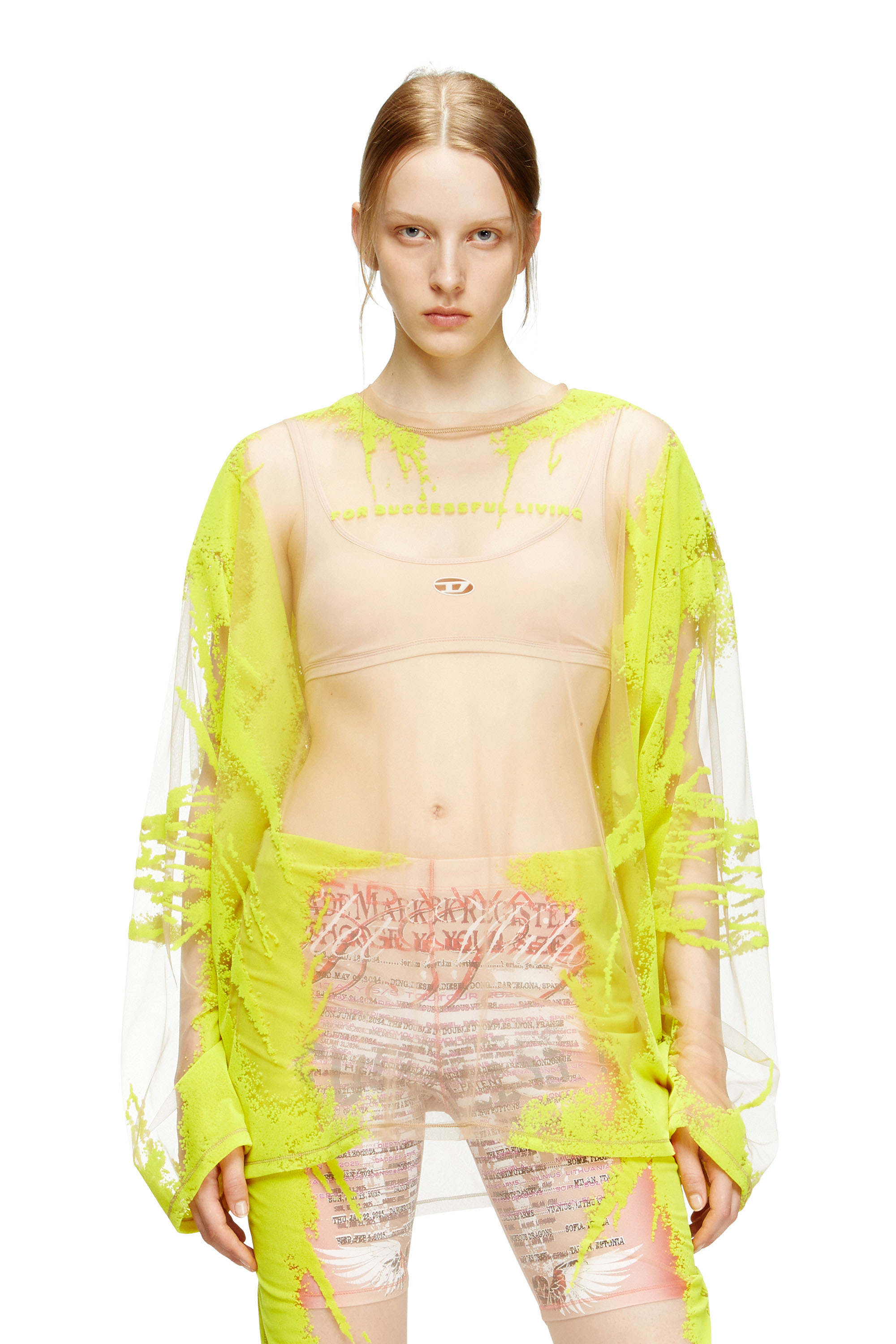 Diesel - T-HASSAN-LS-A, Unisex's Long-sleeve nylon T-shirt with lyrics print in Yellow - 5