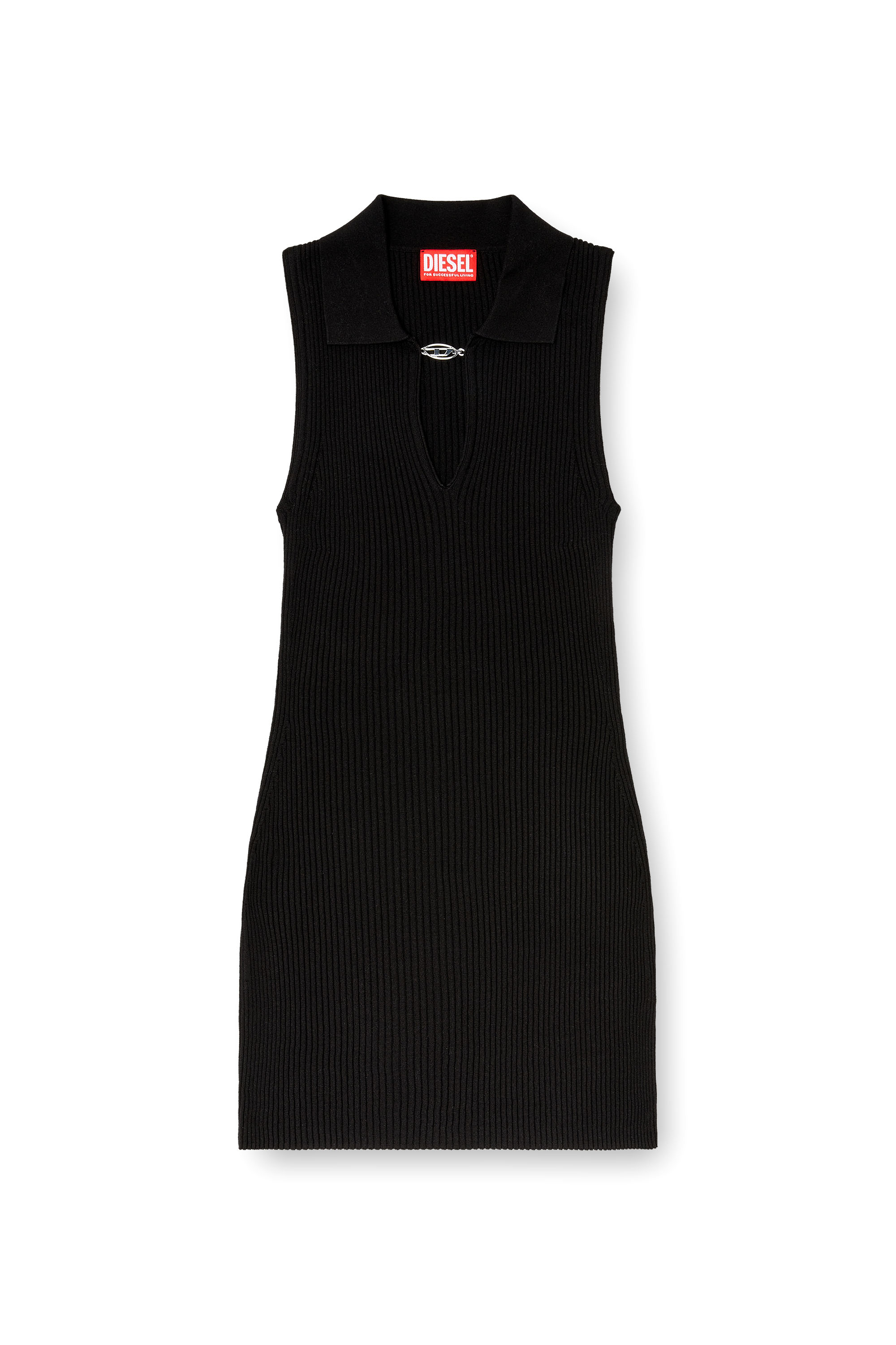 Diesel - M-LILMA, Woman's Short polo dress in silk-blend rib knit in Black - 1