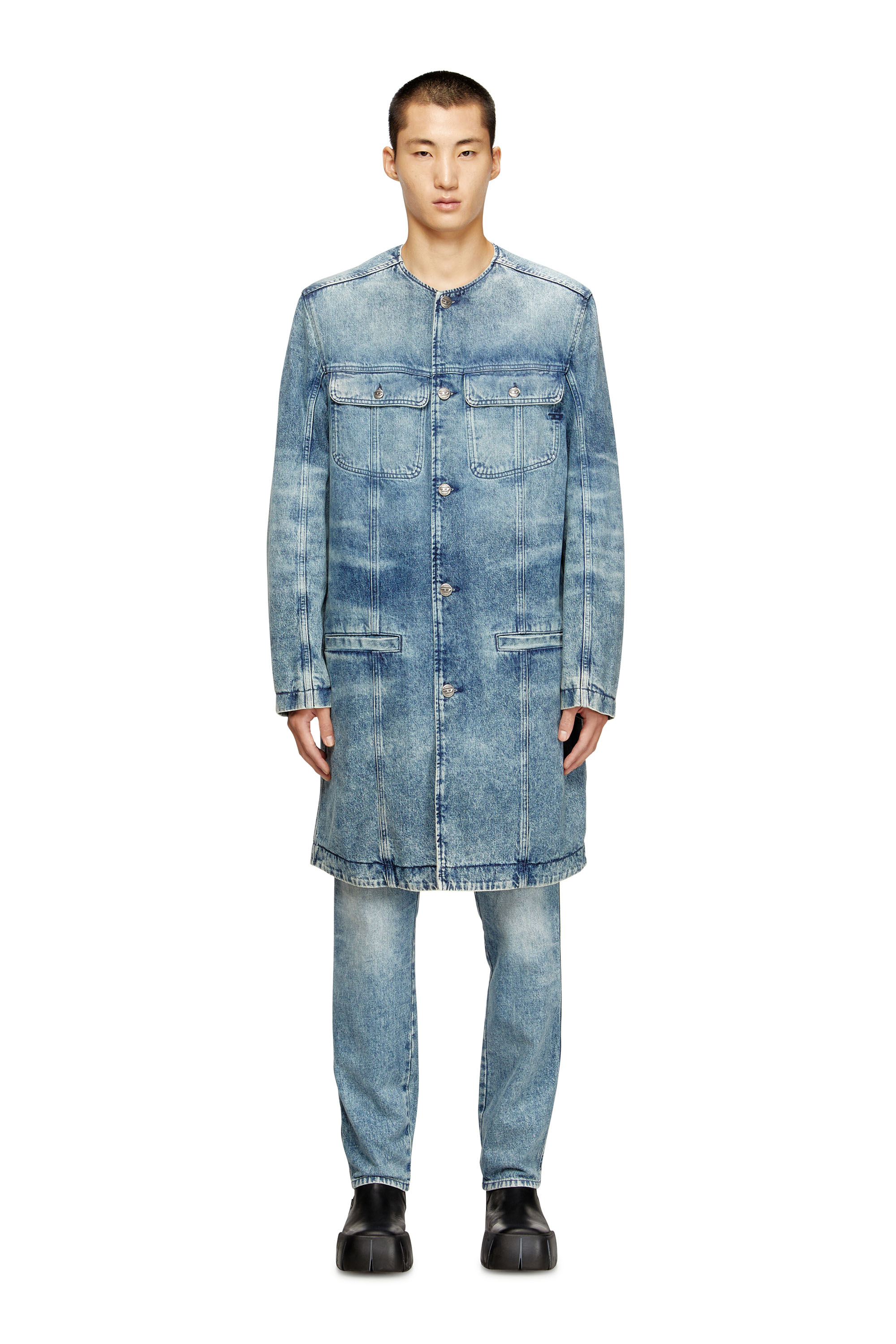 Diesel - D-ABERD-FSH1, Man's Coat in lasered cotton-hemp denim in Light Blue - 1