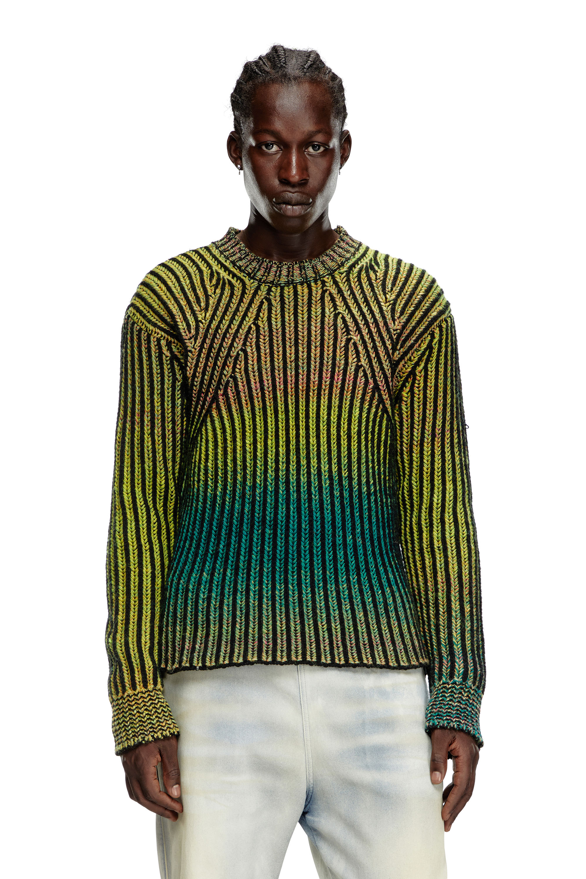Diesel - Striped ribbed jumper in wool blend - Knitwear - Man - Green