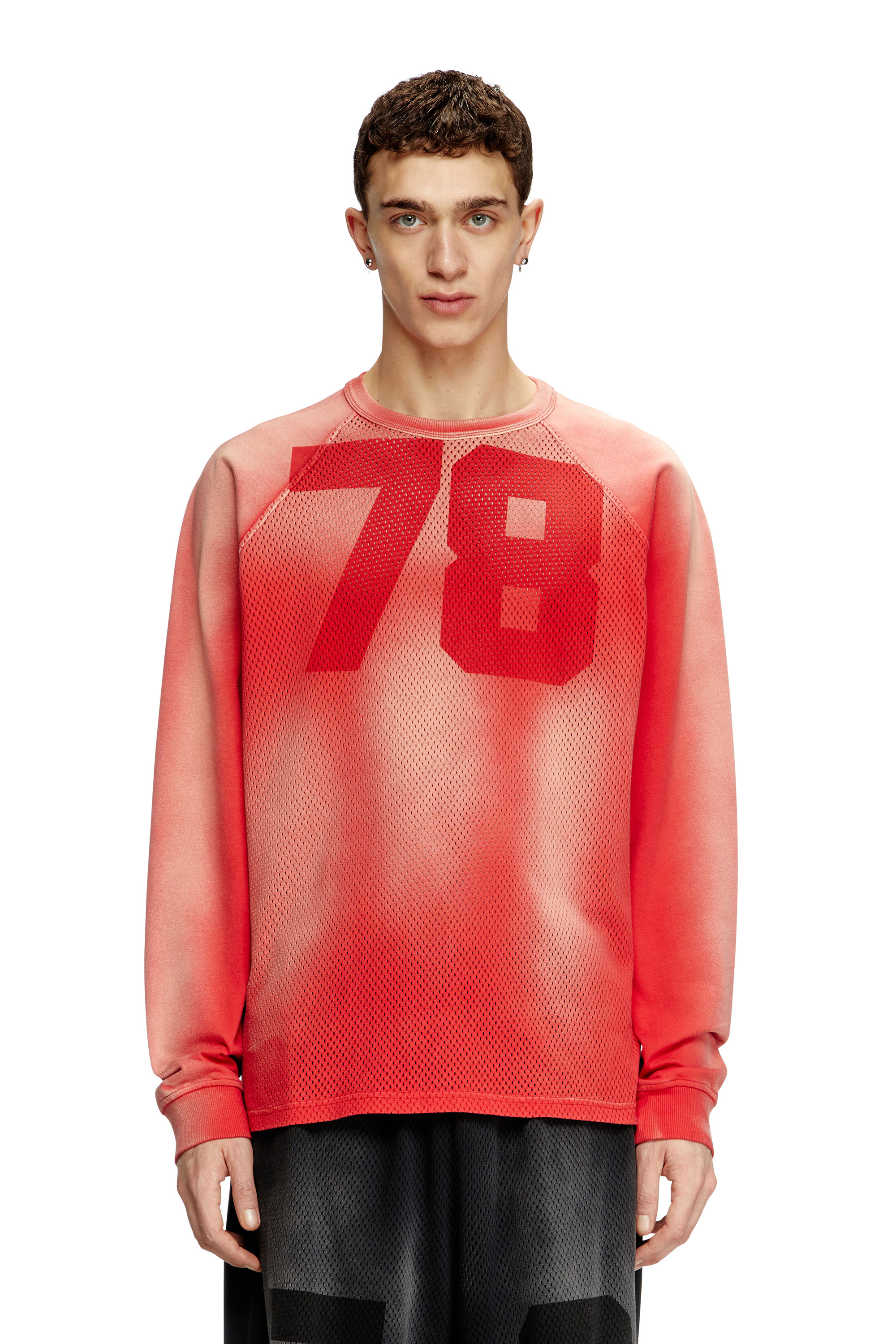 Diesel - Faded long-sleeve T-shirt with mesh front - T-Shirts - Man - Red