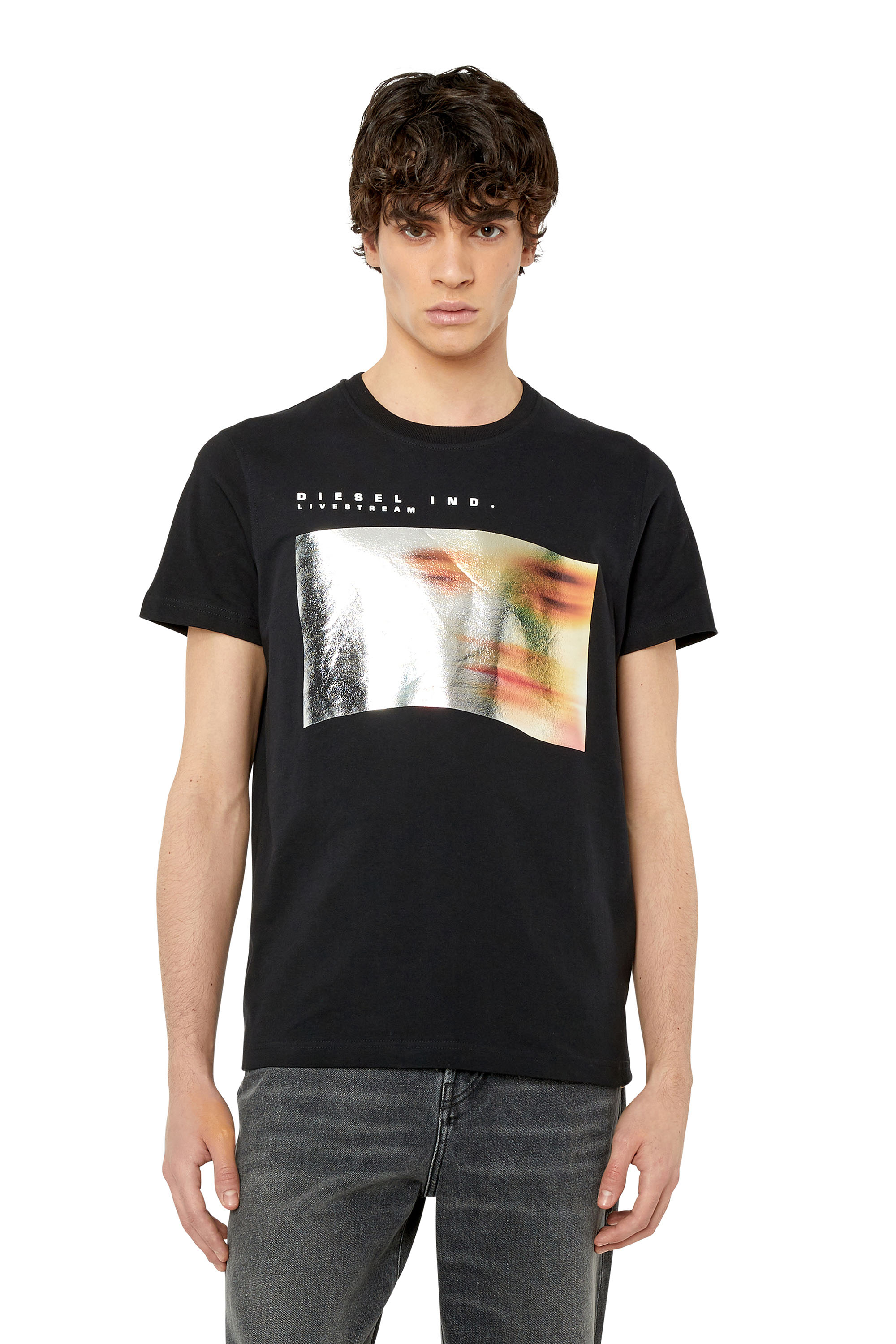 Diesel - T-shirt con stampa metallizzata di un volto sfocato - T-Shirts - Uomo - Nero
