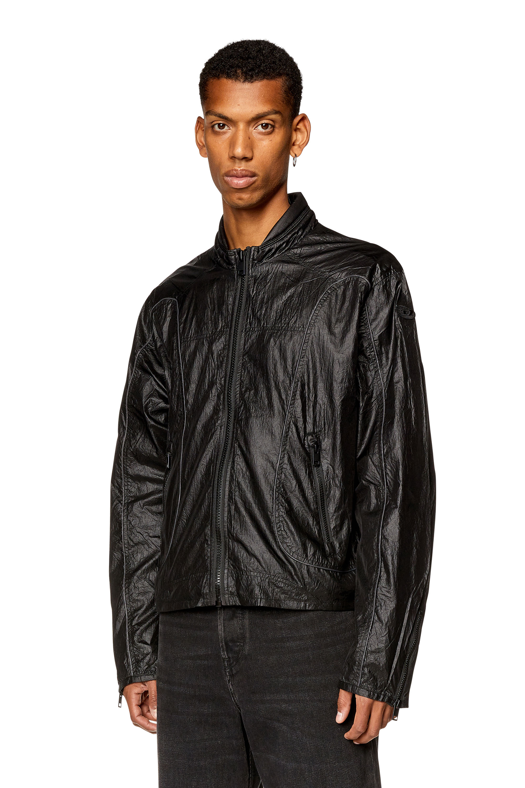 Diesel Nylon Jacket With Contrast Detailing In Nero
