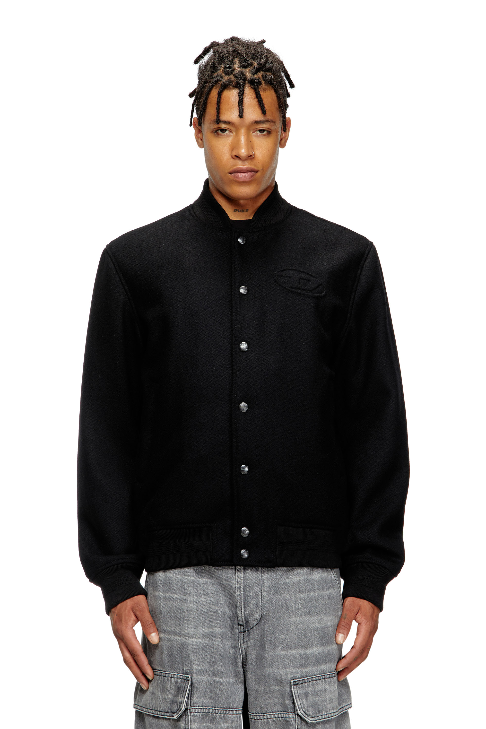 Diesel - J-ARRY, Man's Lined bomber jacket in wool blend in Black - 1