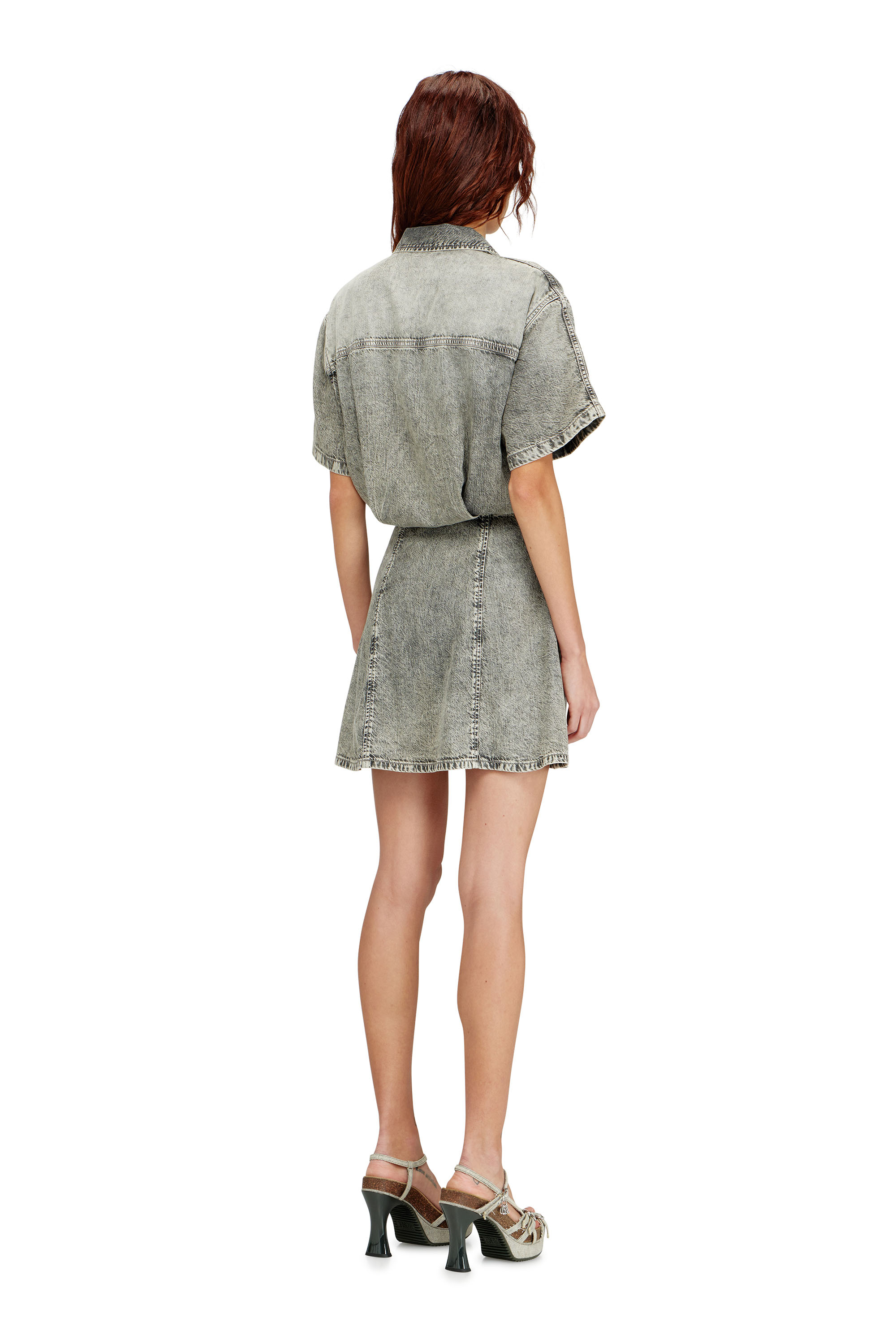 Diesel - DE-STALY-S, Woman's Denim dress with athletic stripes in Grey - 4