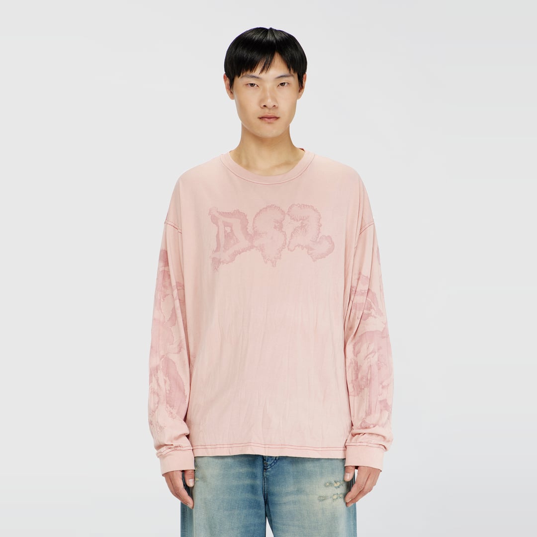 Diesel - Relaxed long sleeve tee with blotched print - T-Shirts - Man - Pink