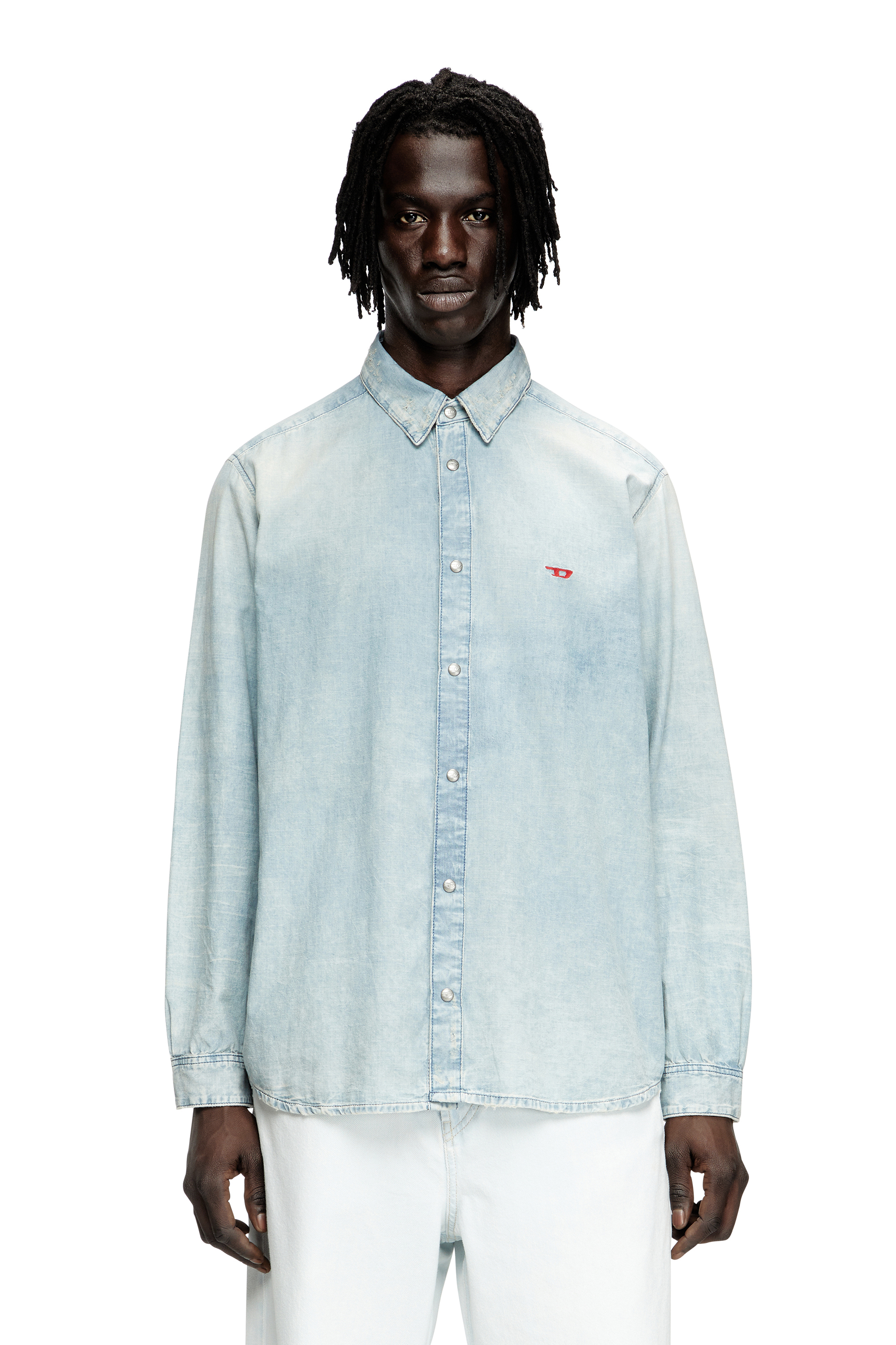 Diesel - D-SIMPLY, Man's Shirt in bleach-effect denim in Light Blue - 1