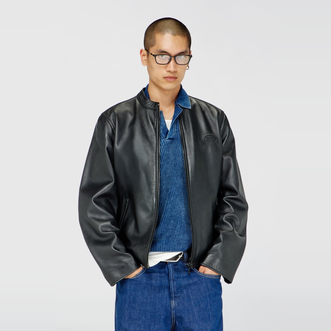 Diesel - Biker jacket in waxed leather - Leather jackets - Man - Black