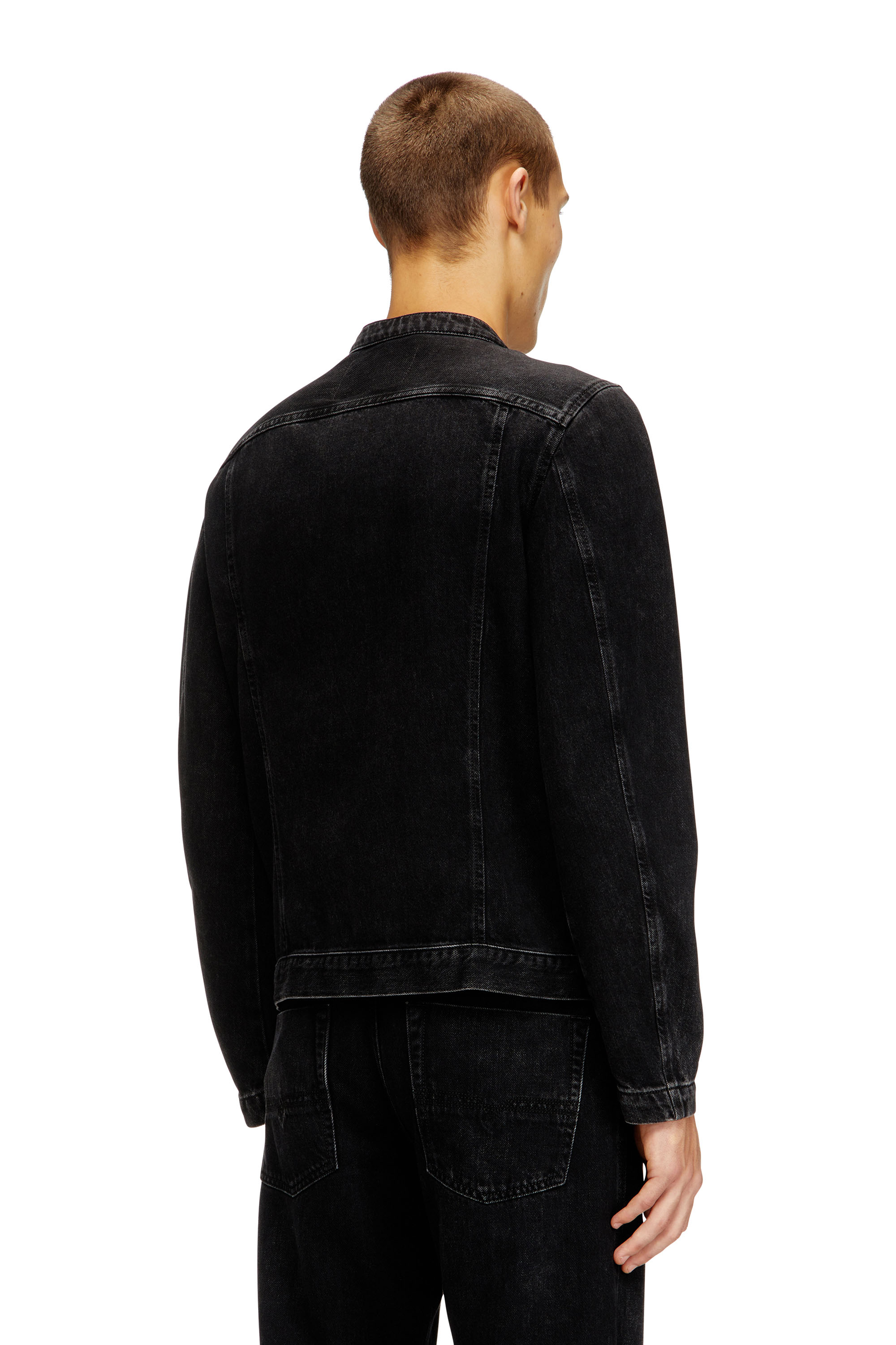 Diesel - D-GLORY, Man's Moto jacket in clean-wash denim in Black/Dark grey - 4