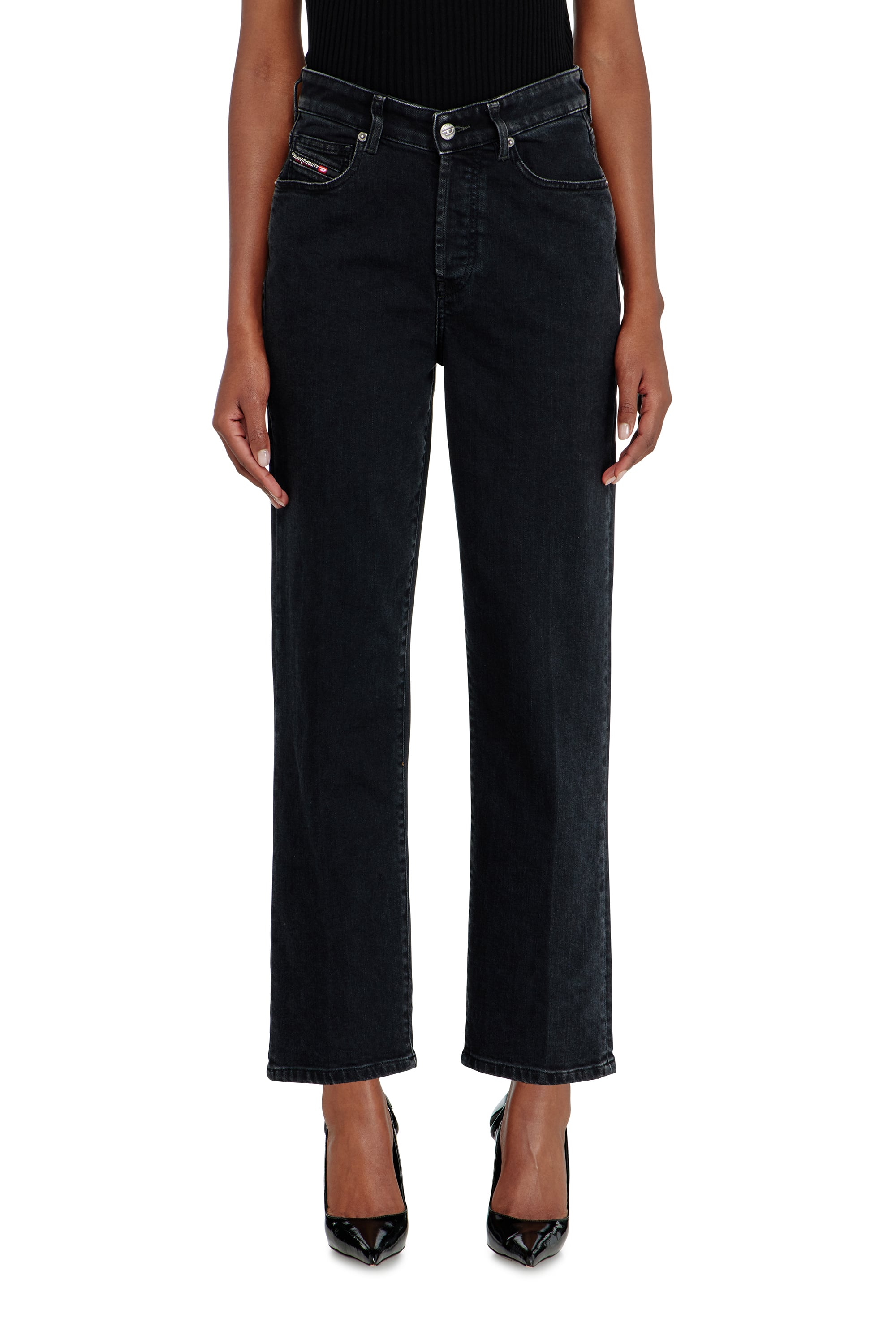 Diesel Mulher Preto Regular Jeans High Waist 1981 D-Went, Black/Dark Grey, Button Fly Tamanho 31