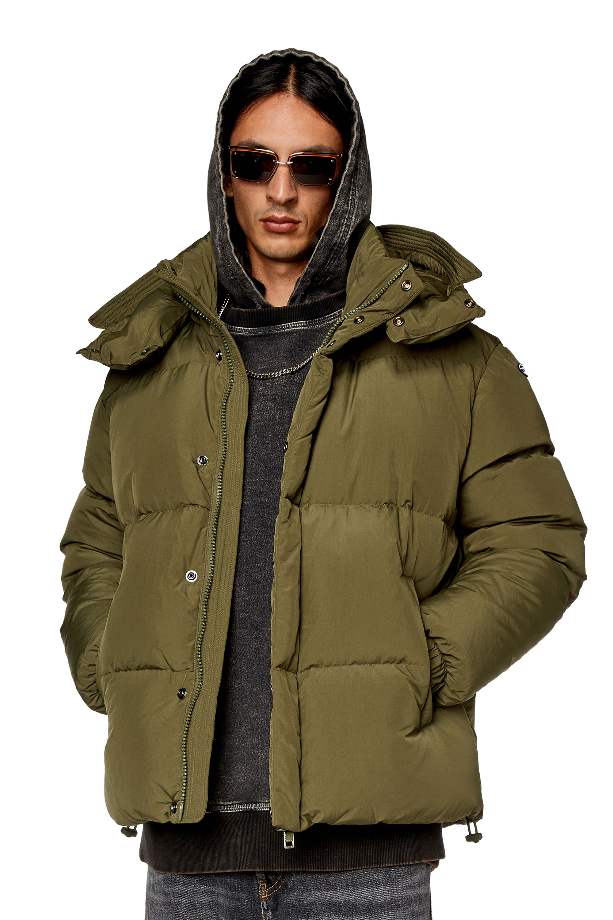 Diesel - W-ROLFYS, Man's Down jacket in recycled nylon taslan in Olive Green - 1