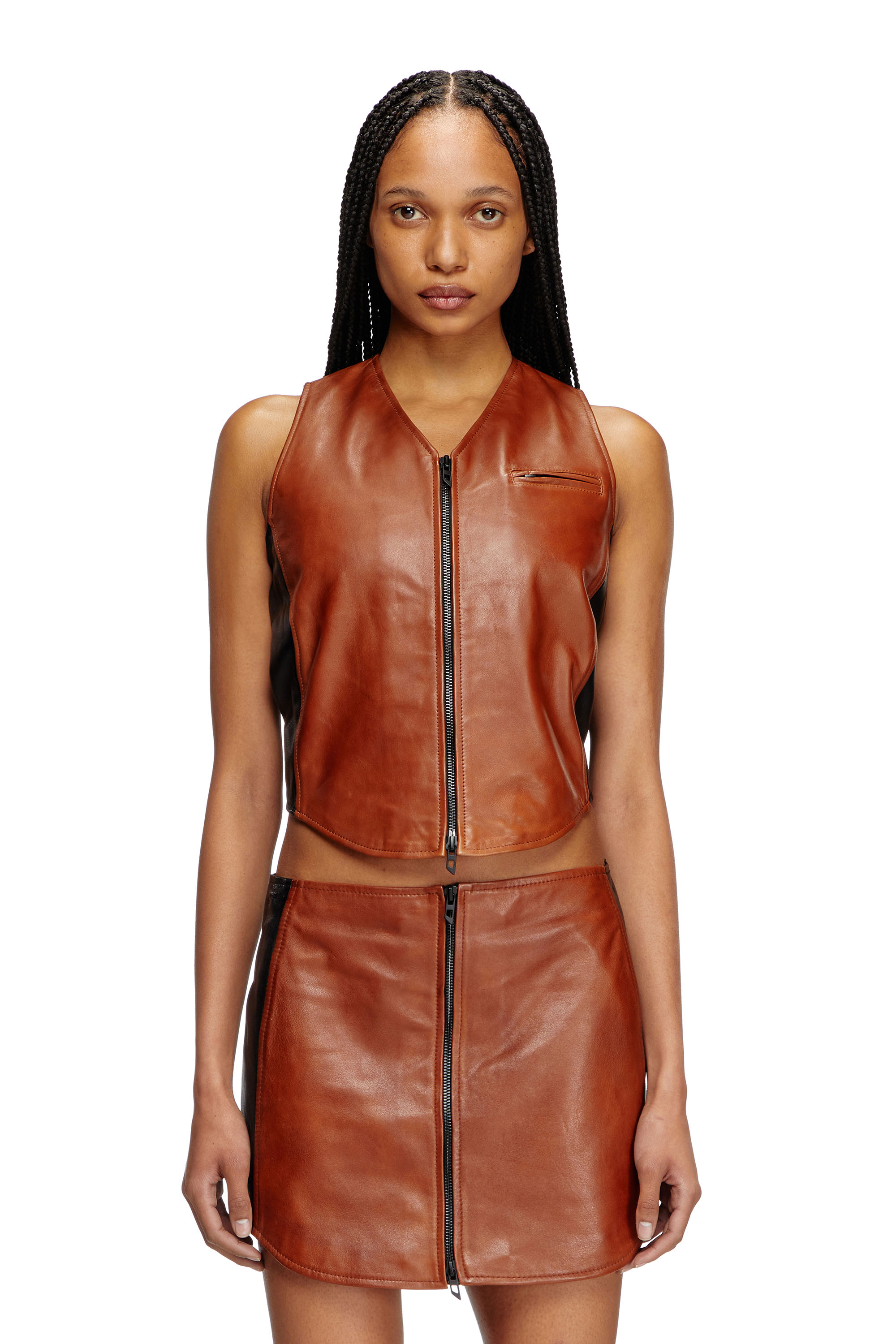 Shop Diesel Cropped Colour-block Leather Vest In Multicolor