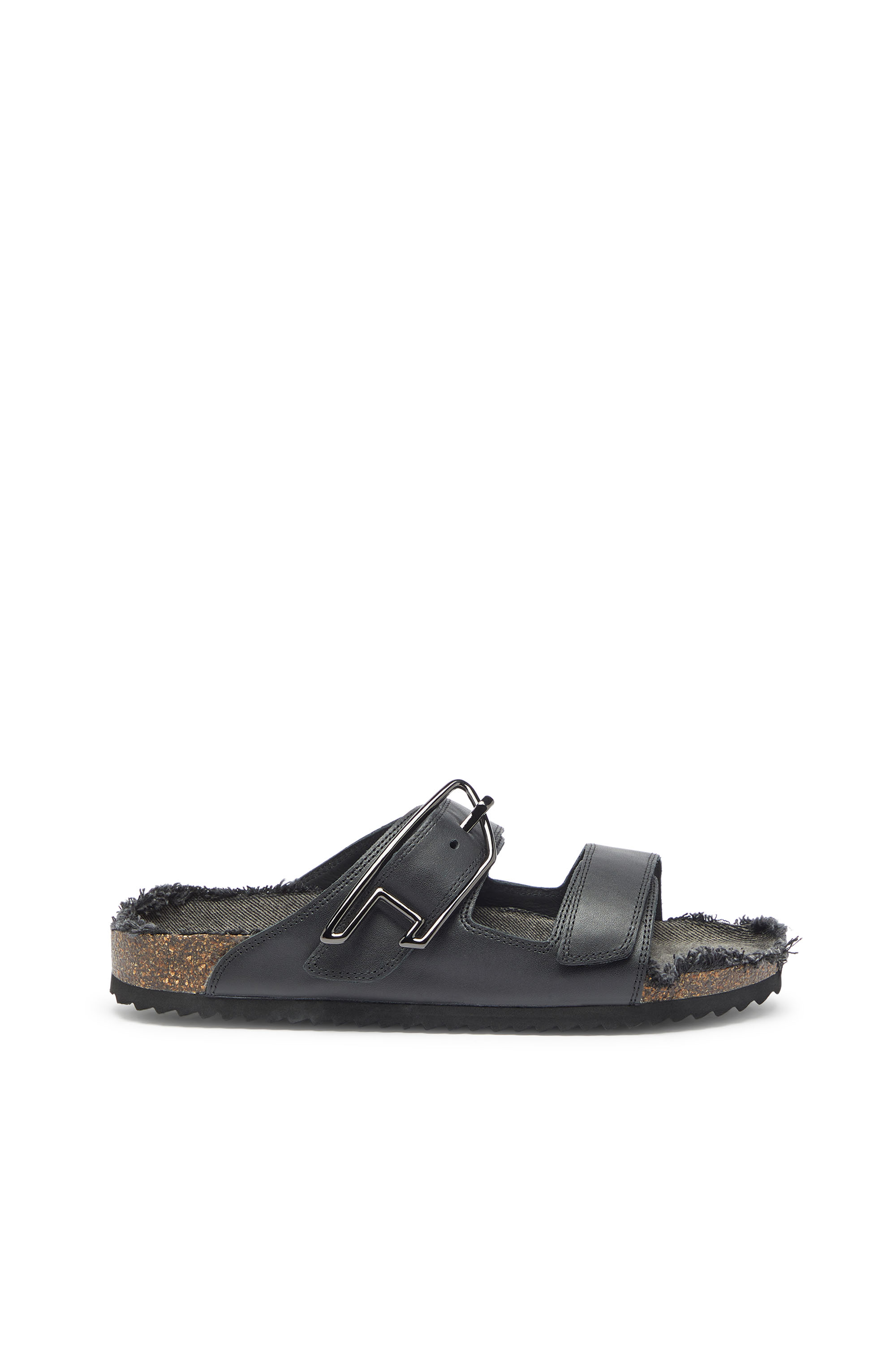 Diesel - D-Woodstock - Leather slide with cork footbed - Sandals - Man - Black