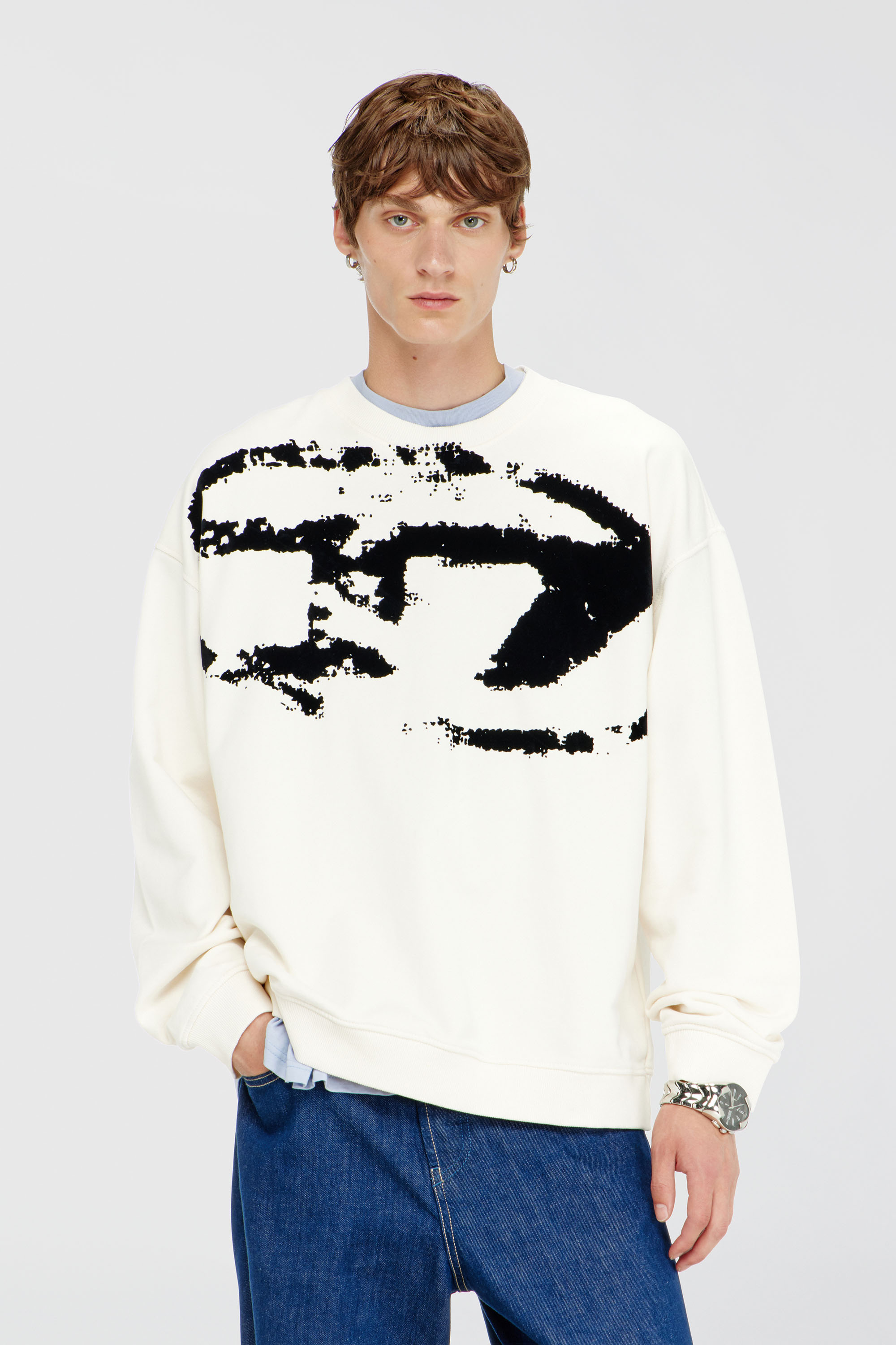Diesel - Cotton sweatshirt with flocked Oval D - Sweaters - Man - Multicolor