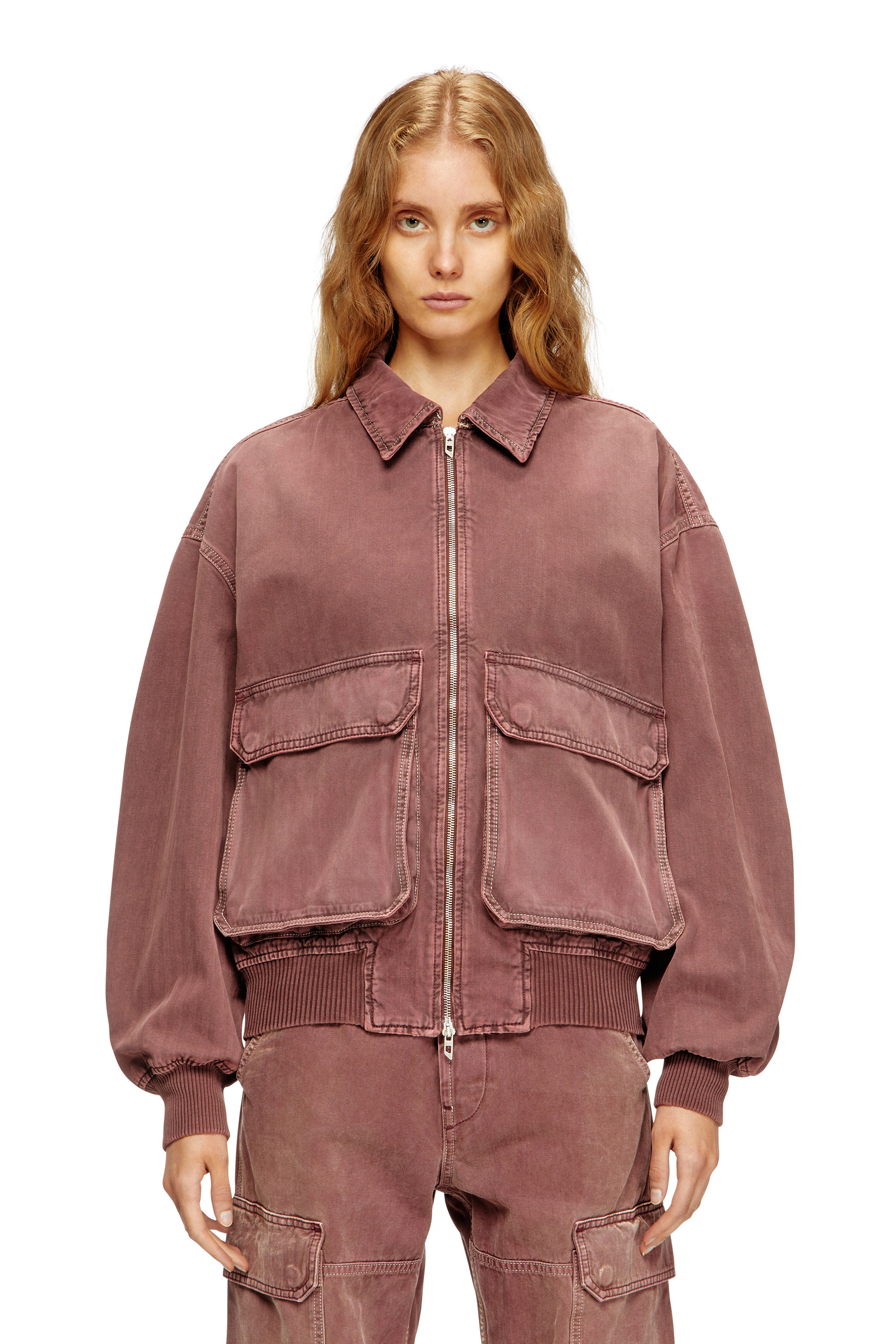 Diesel - D-KURZ, Unisex's Jacket in coloured herringbone denim in Brown - 2