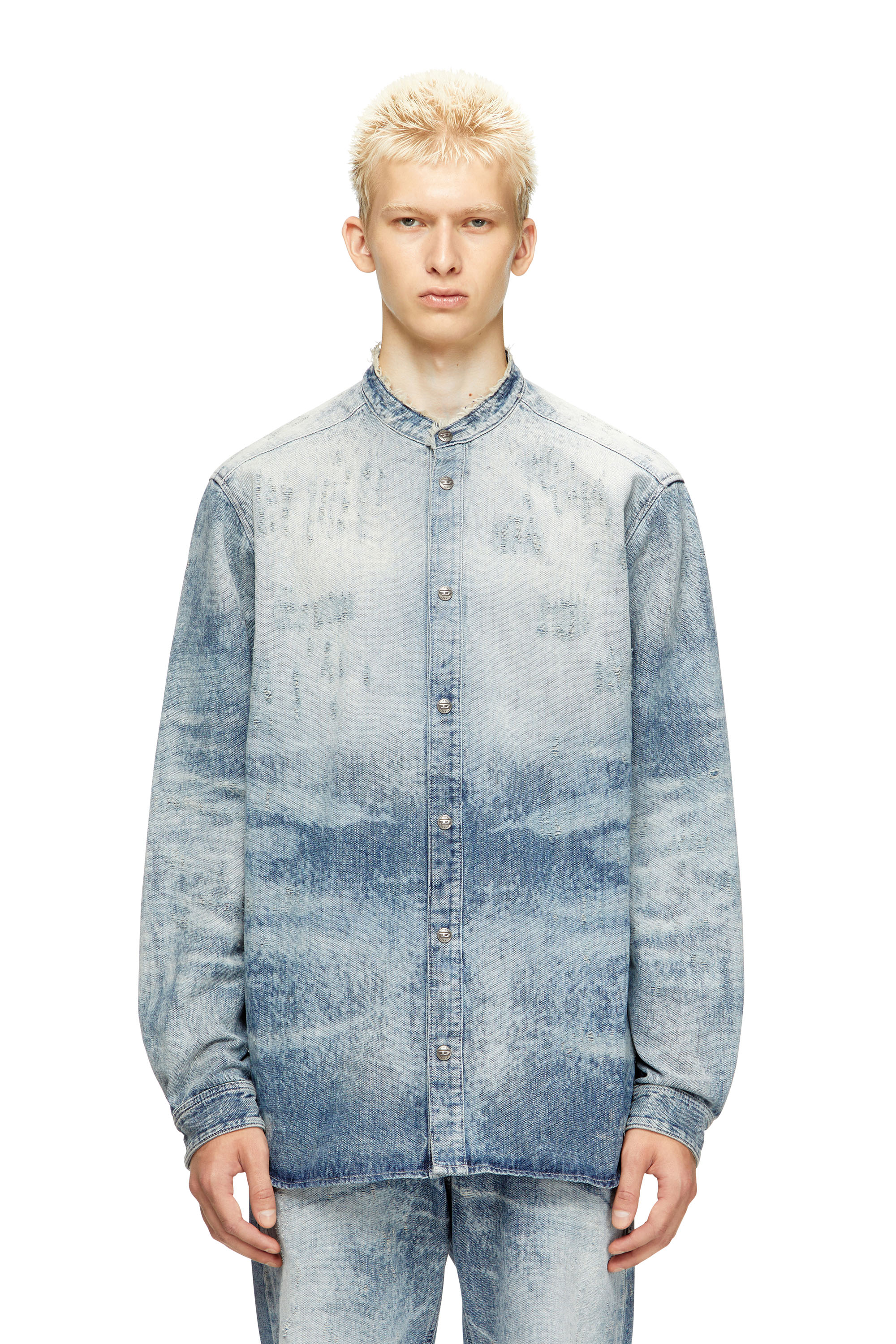 Diesel Shirt In Distressed Honeycomb Denim In Blue