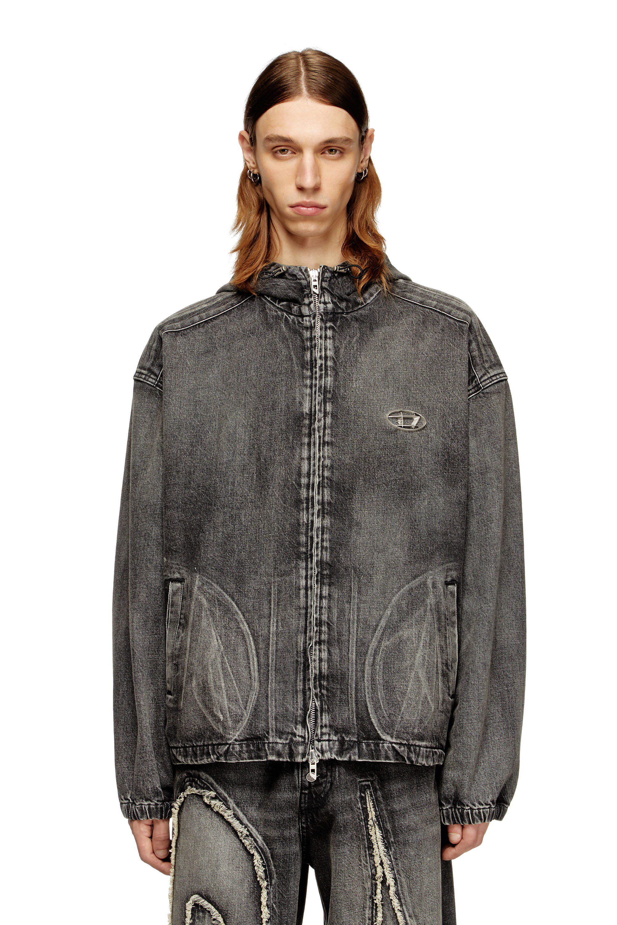 Diesel - THUGJACK, Unisex's Hooded jacket in faded denim in Black - 1