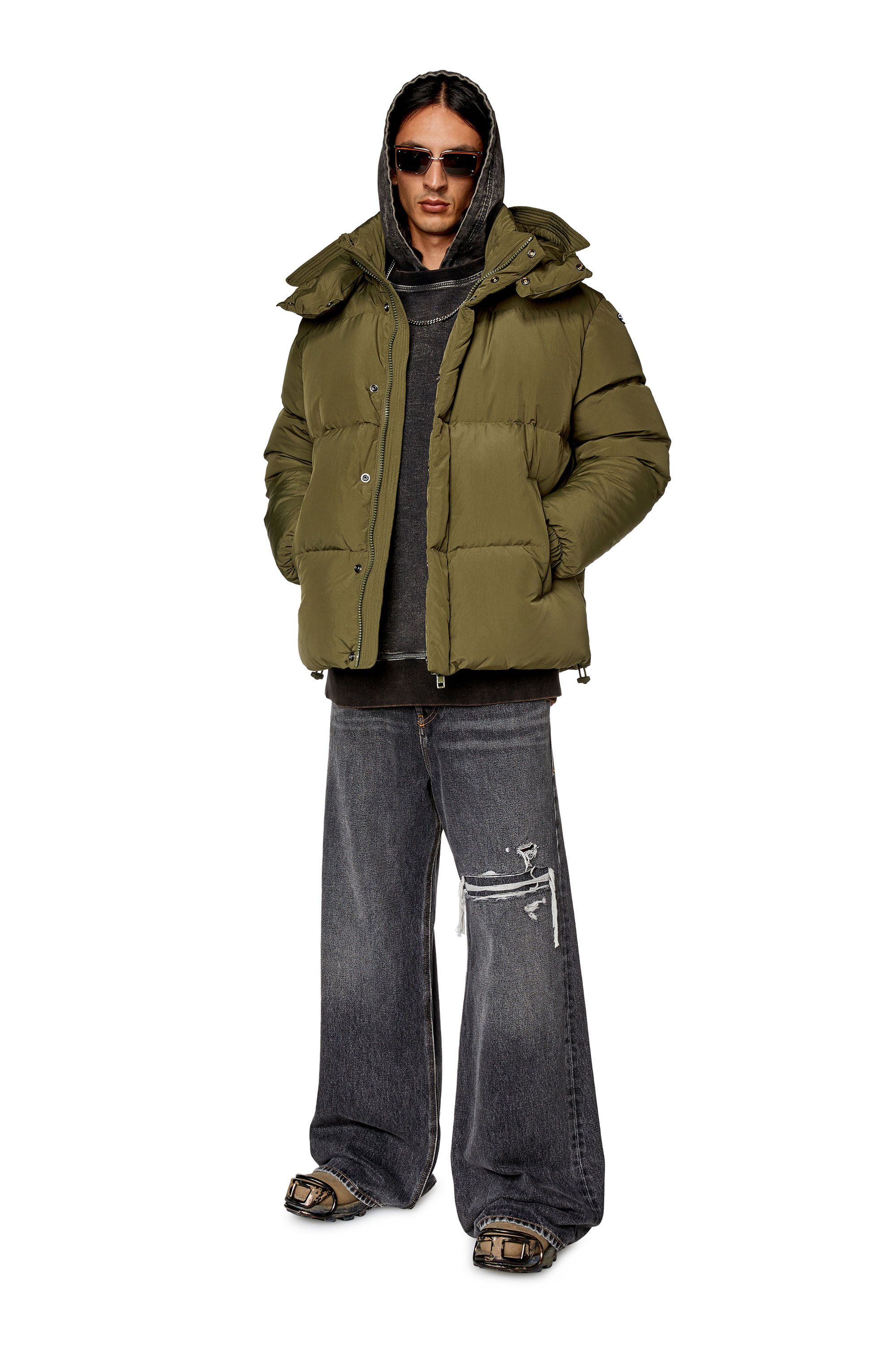 Diesel - W-ROLFYS, Man's Down jacket in recycled nylon taslan in Olive Green - 2