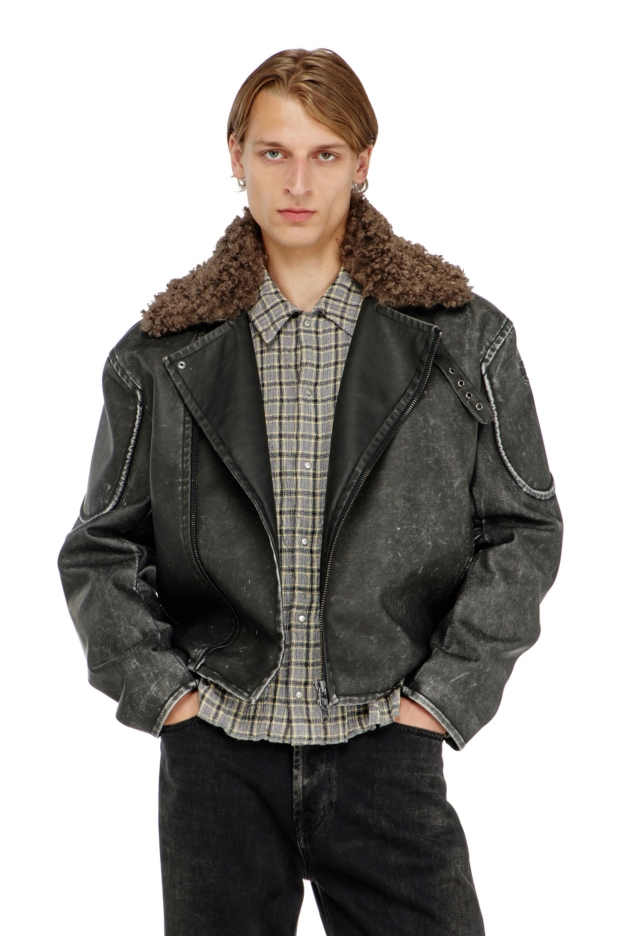 Diesel - Biker jacket with detachable collar - Jackets - Man - Grey