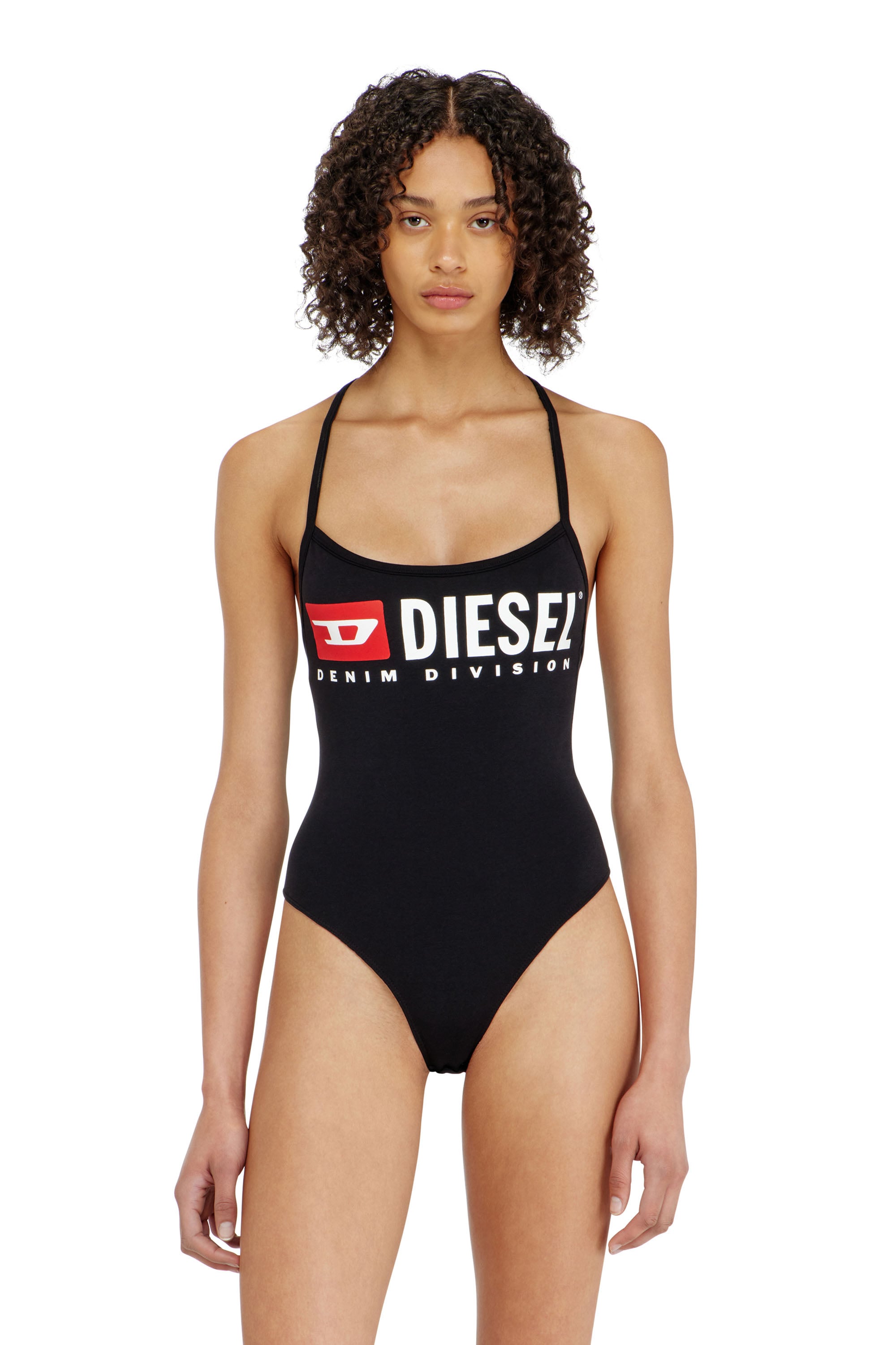 Diesel Bodysuit In Cotton With T-back Straps In Black