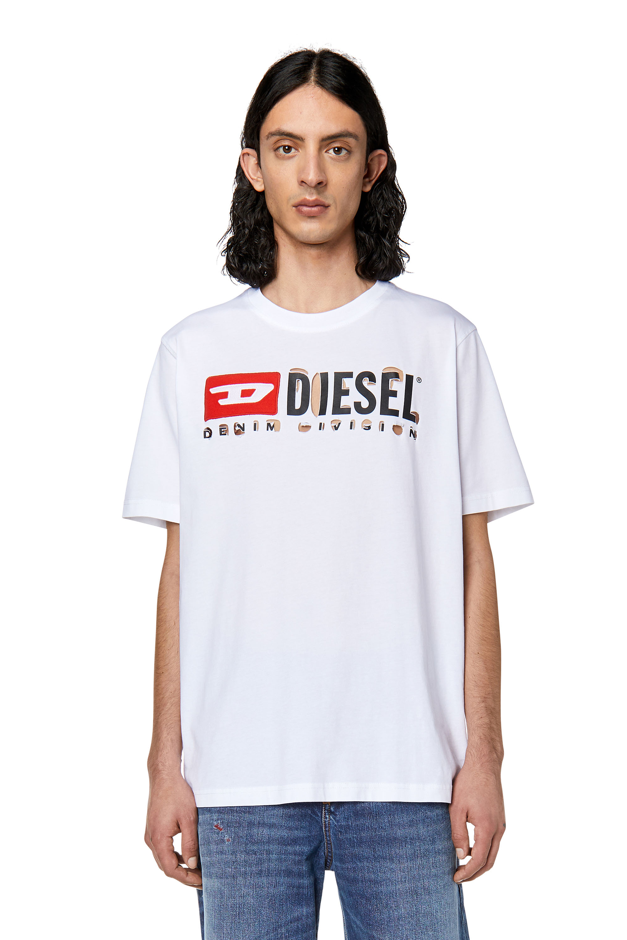 Diesel - T-shirt con lettere effetto peel-off - T-Shirts - Uomo - Bianco