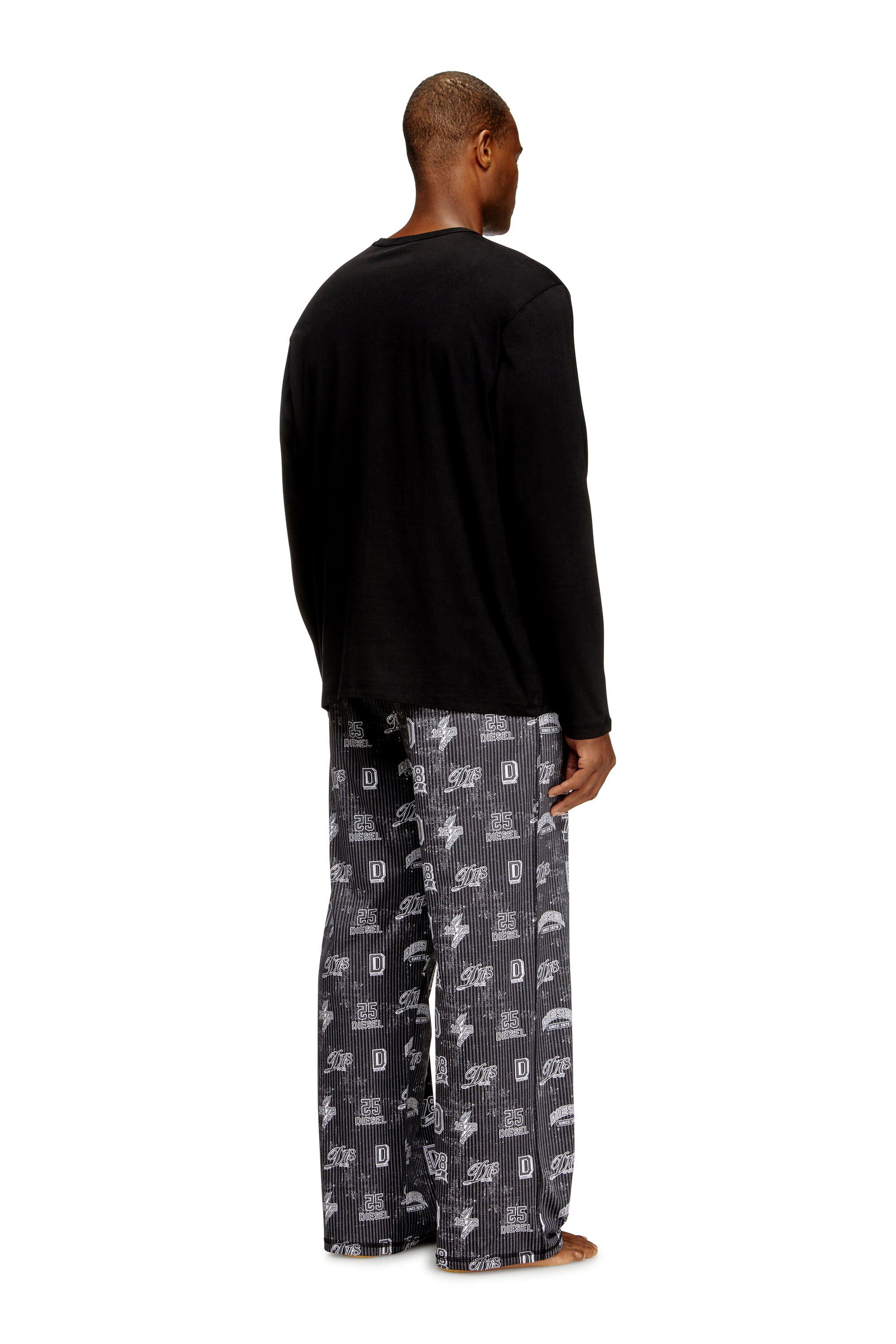 Diesel - SET-NOLAN-D-BOX, Man's Cotton pajama set with logo prints in Black/Grey - 3