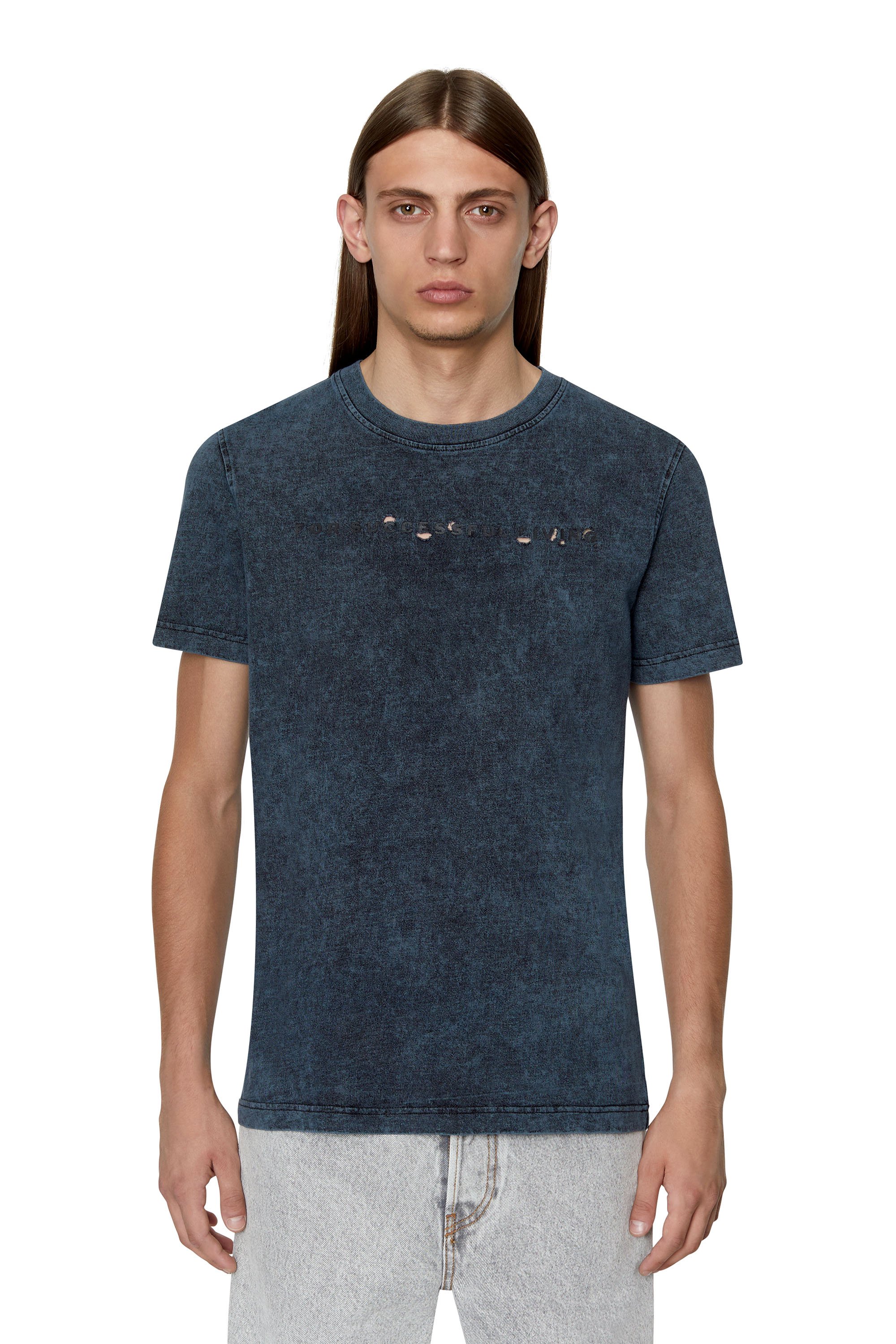 Diesel - T-shirt acid-wash con logo distressed - T-Shirts - Uomo - Blu