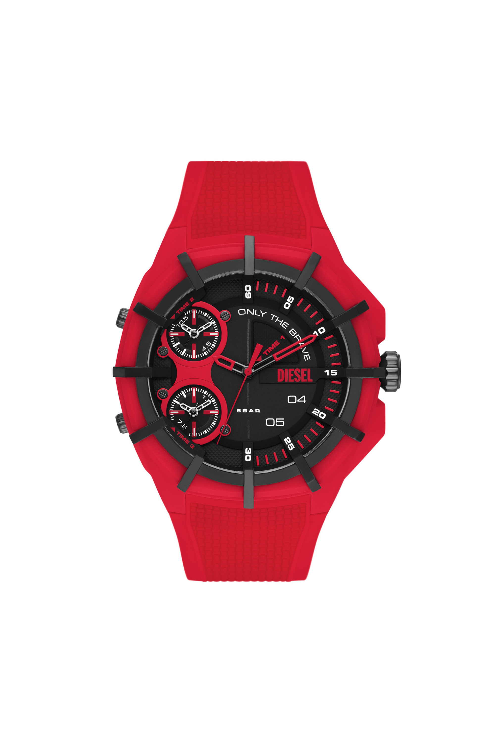 Diesel Men's Chronograph Framed Red Silicone Strap Watch 51mm In Rosso