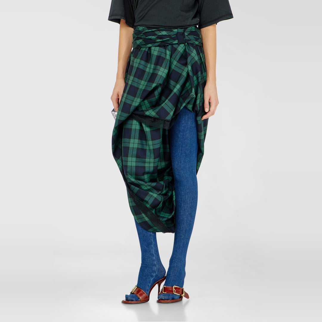Diesel - Draped tartan midi skirt with lace trim - Skirts - Woman - Multicolor