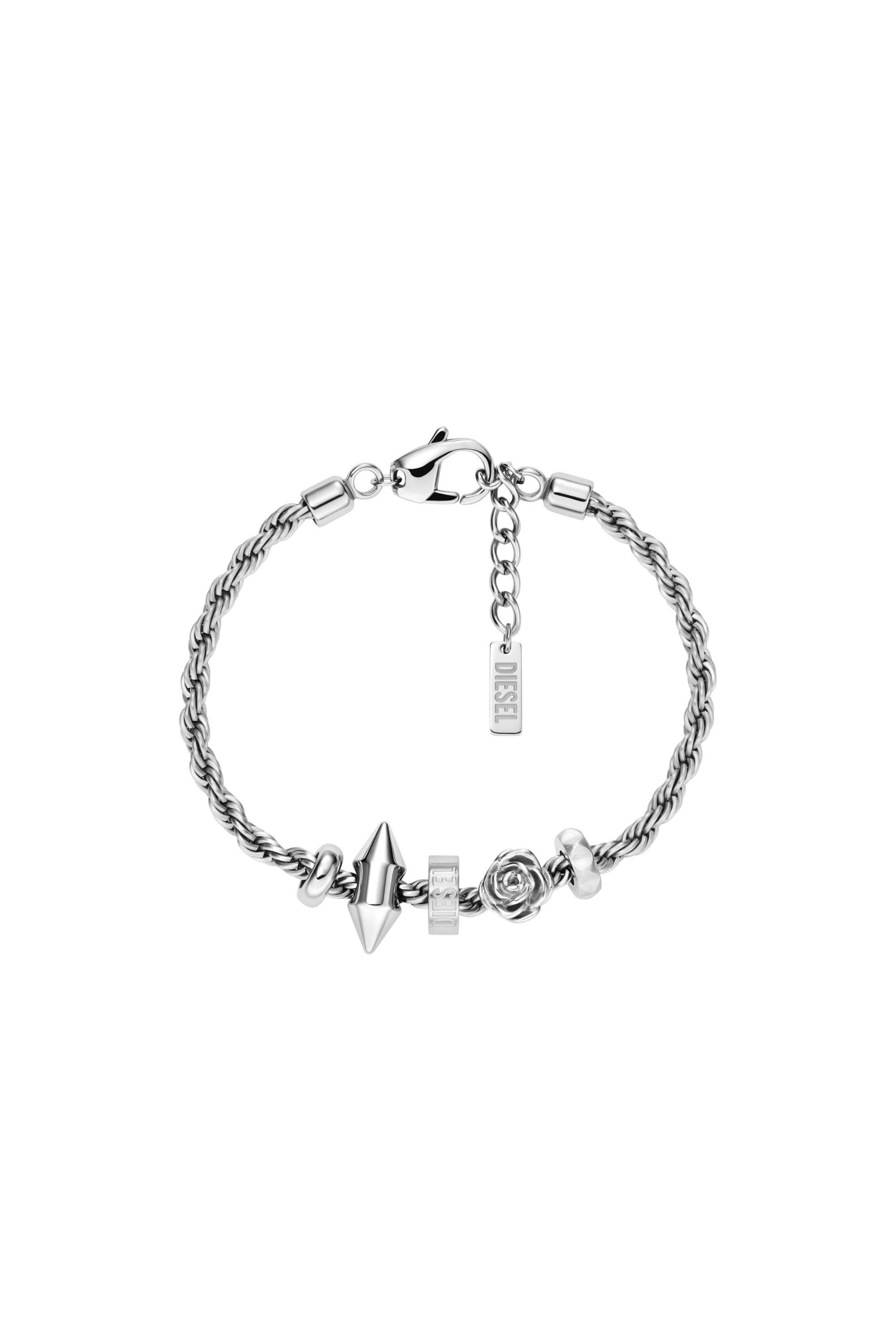 Diesel Unisex Plateado - Pulsera Con Charms De Acero Inoxidable - Pulseras Uni