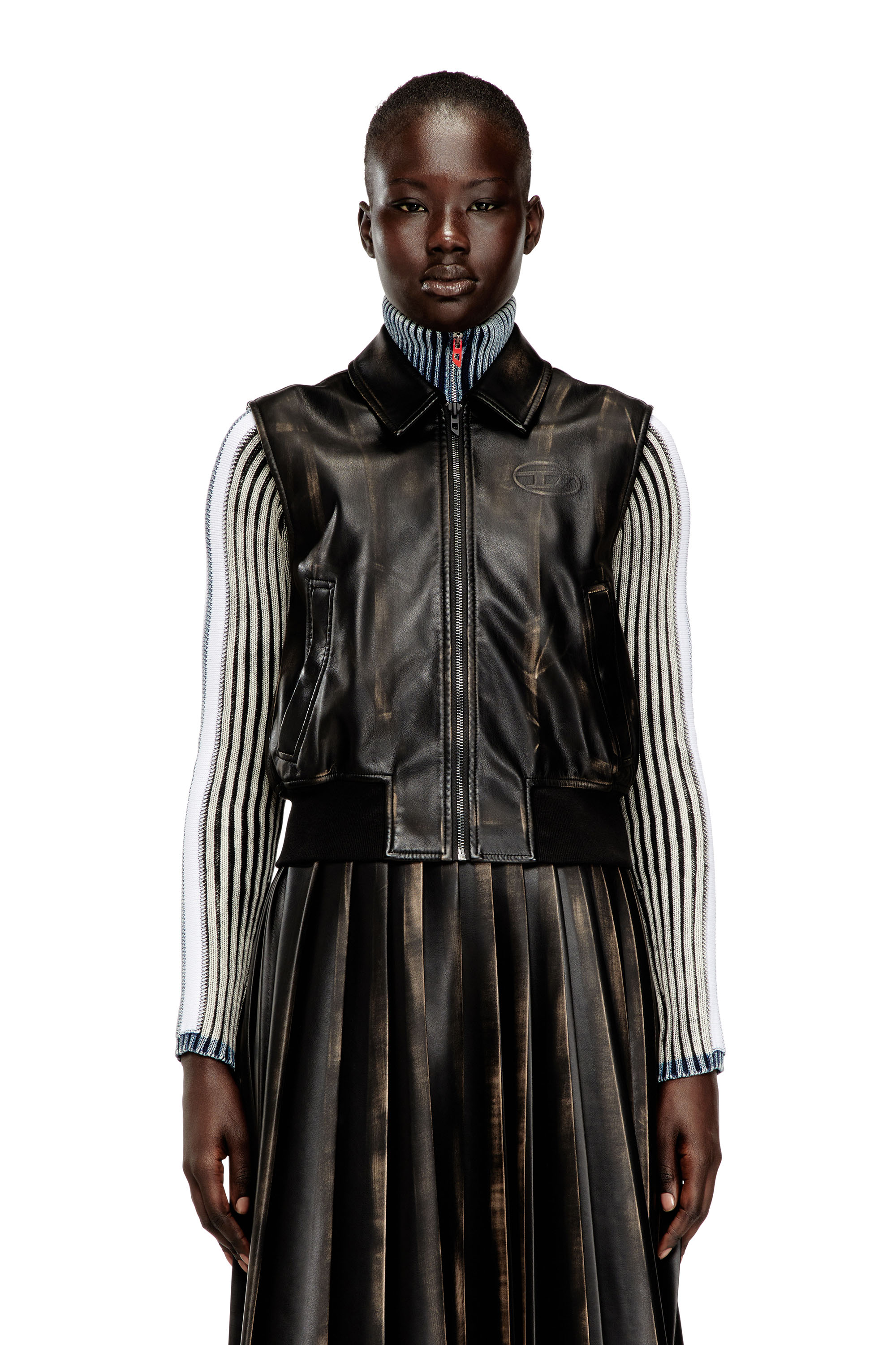 Diesel Women's Brown - Bomber Vest With Distressed Effect - Jackets - Woman Size 46