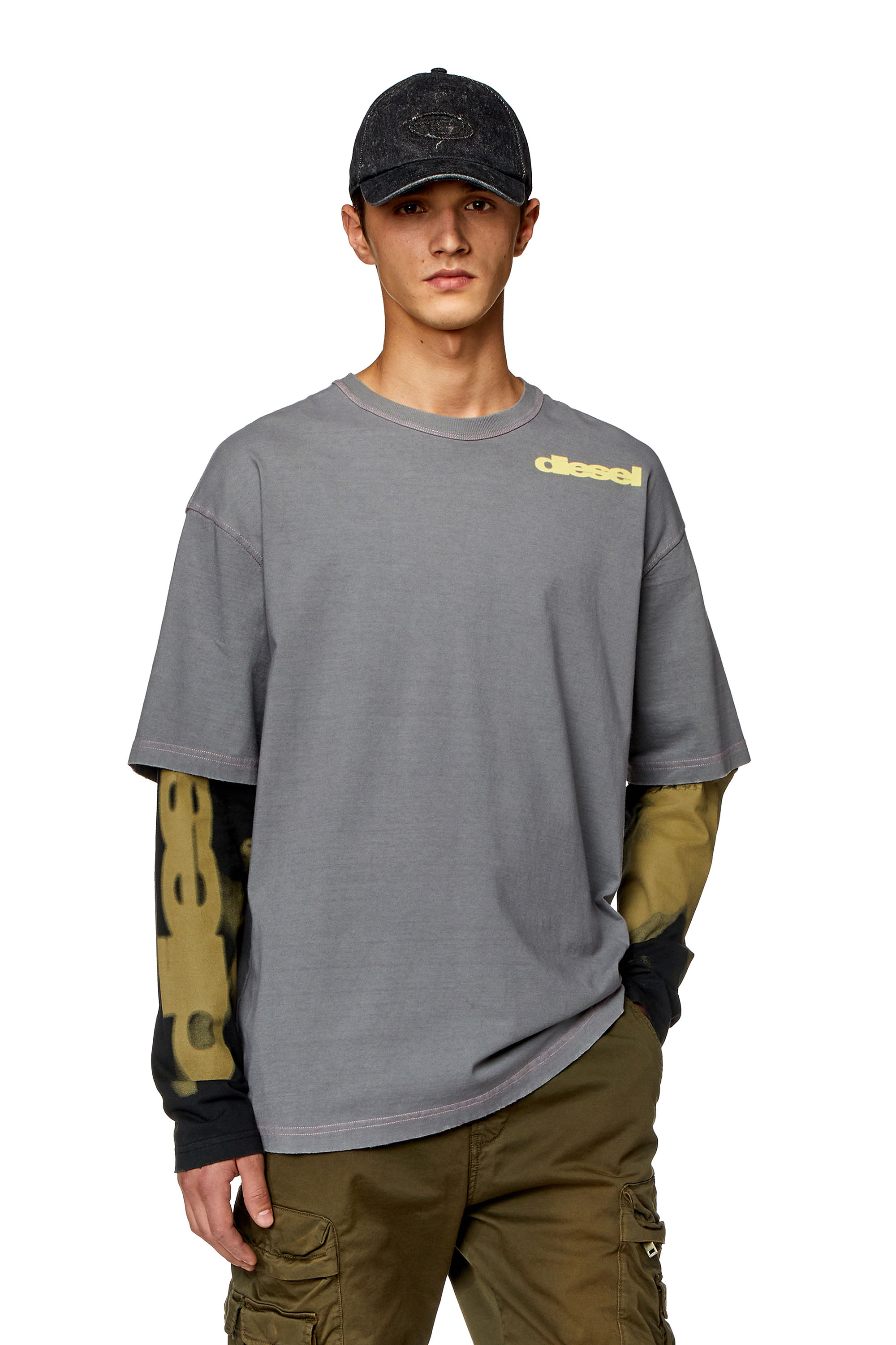 Diesel - Layered-effect top with smudged print - T-Shirts - Man - Multicolor