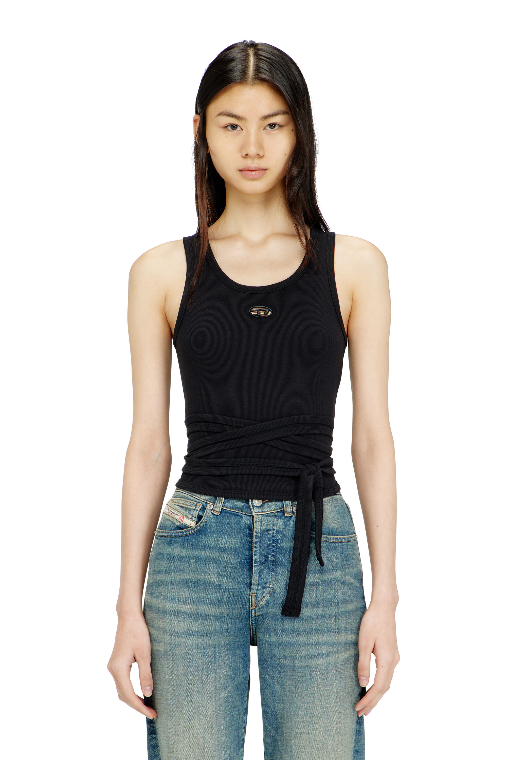 Diesel Women's Black - Crop Top With Wrap-Around Laces - T-Shirts - Woman Large