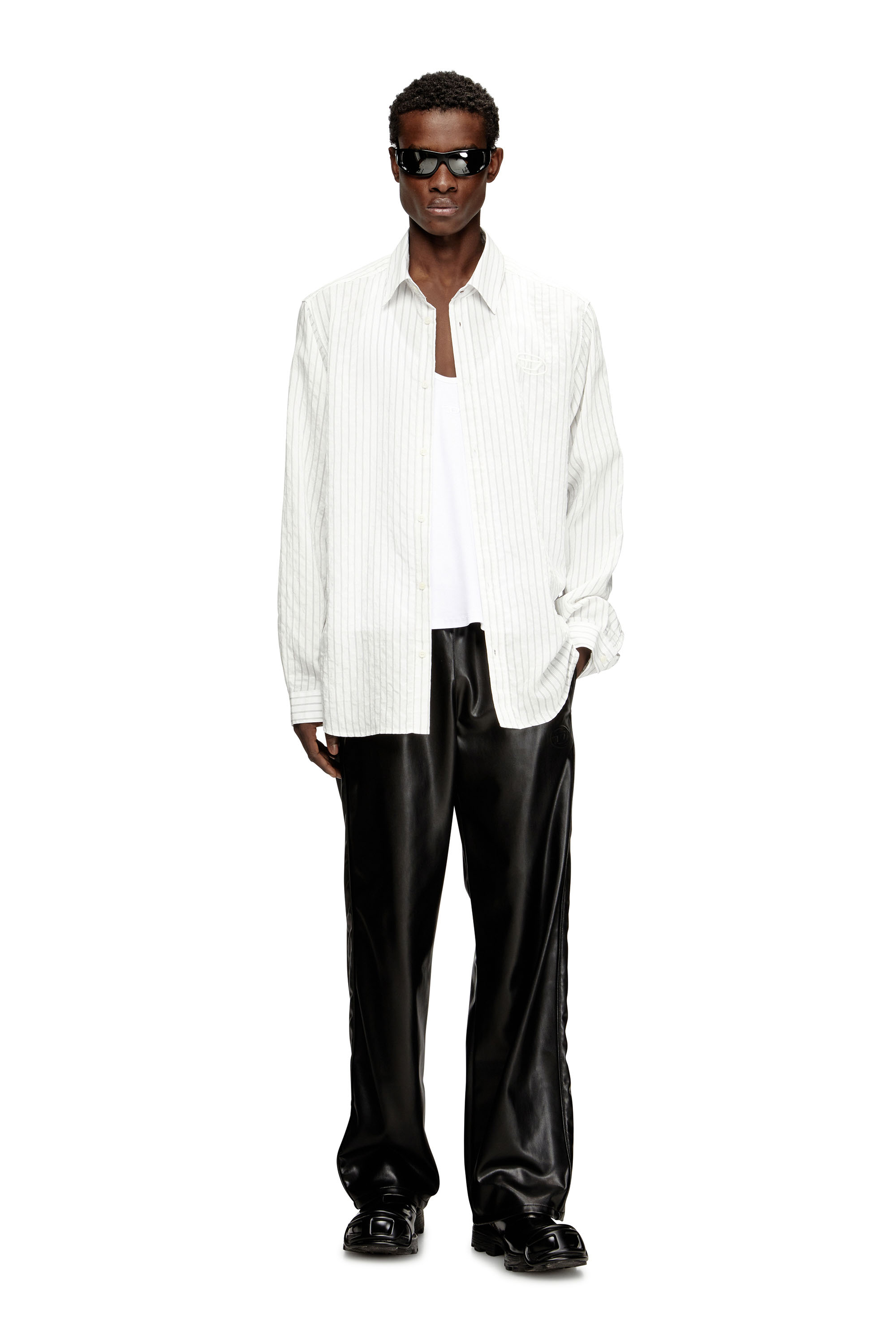 Diesel - S-SIMPLY-GSBG, Man's Wool blend shirt with Oval D embroidery in Grey/White - 2