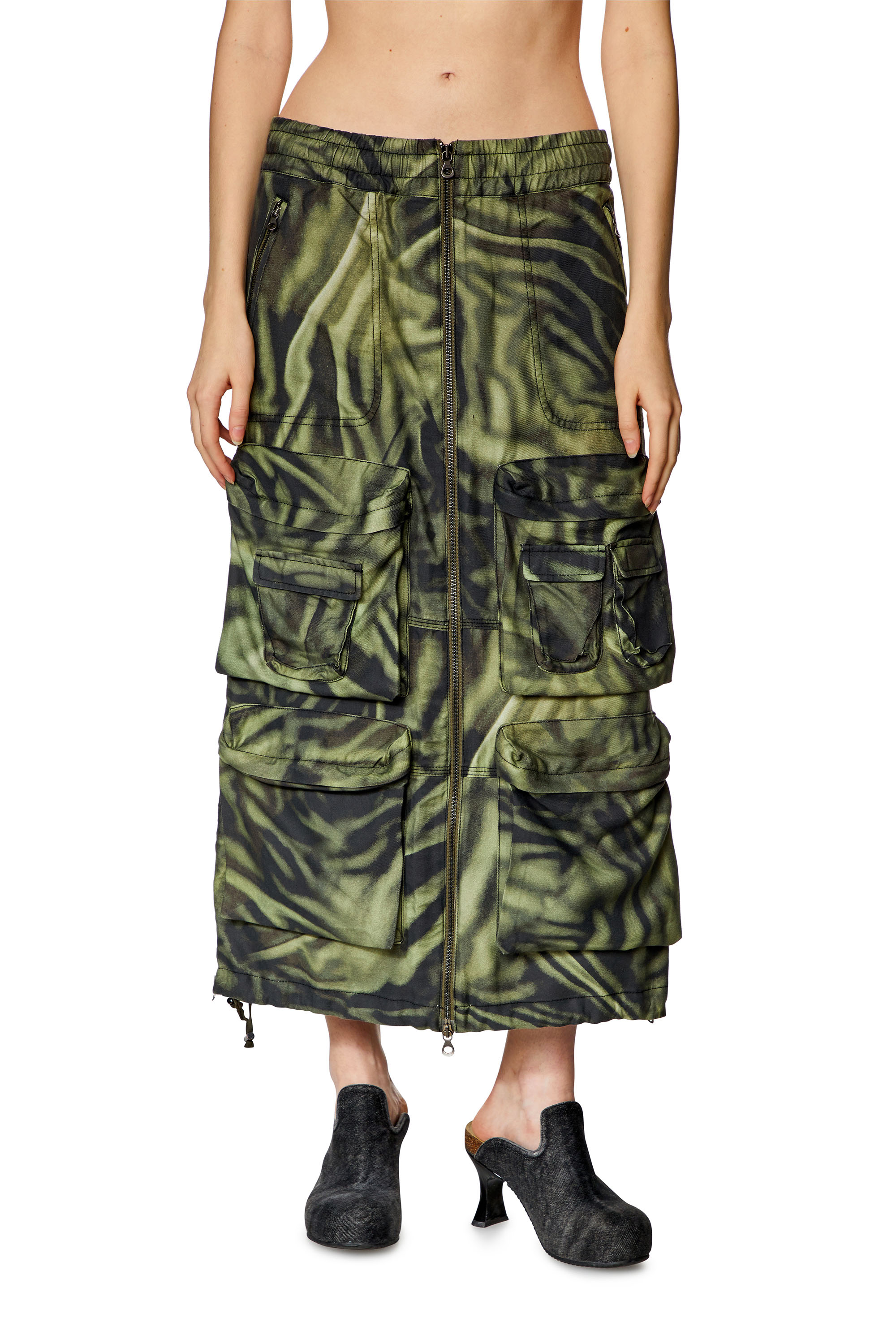 Diesel - Falda larga cargo con estampado de camuflaje de cebra - Faldas - Mujer - Multicolor