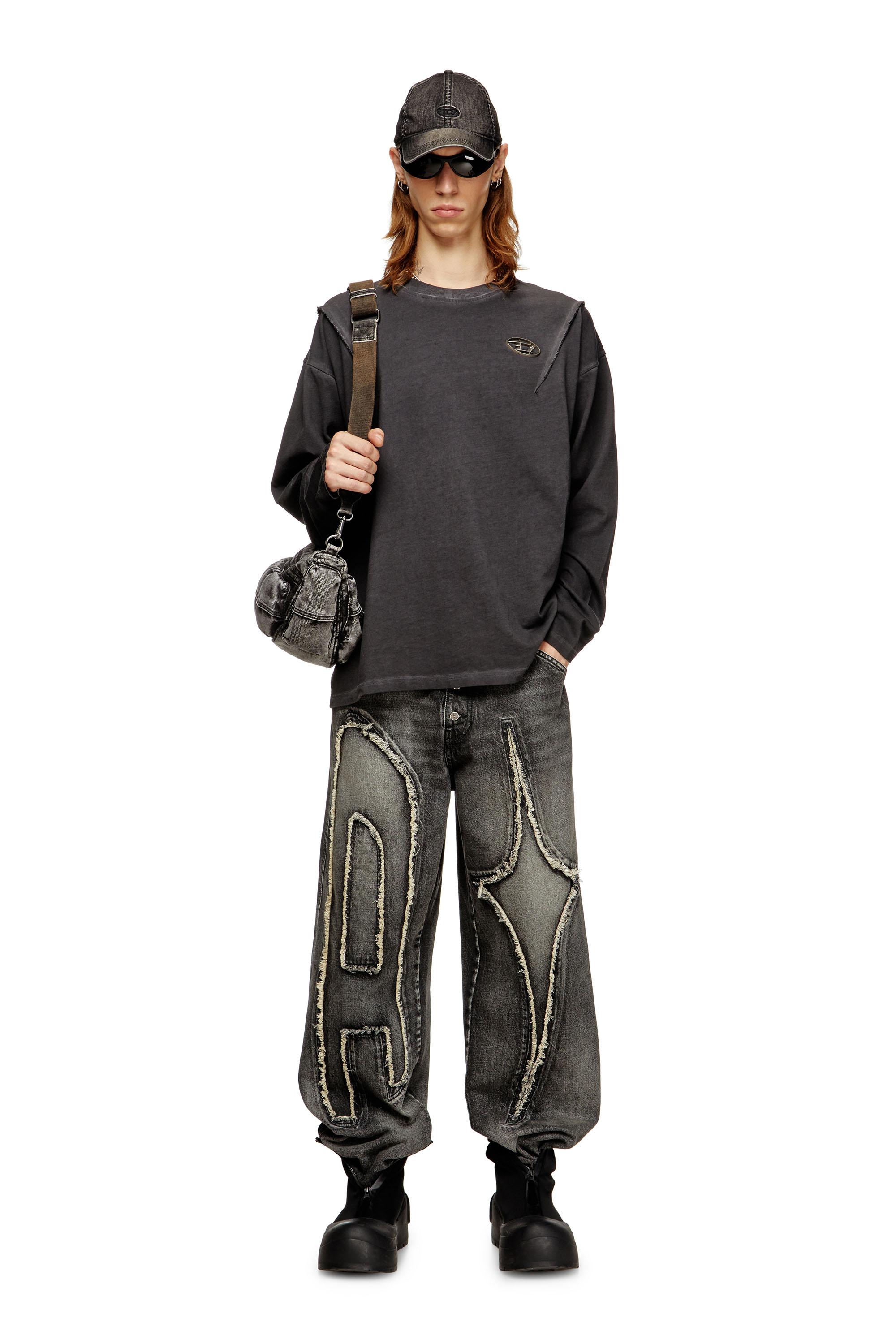 Diesel - T-THUG-T-SHIRT, Unisex's Long-sleeve T-shirt with faded effect in Dark grey - 1