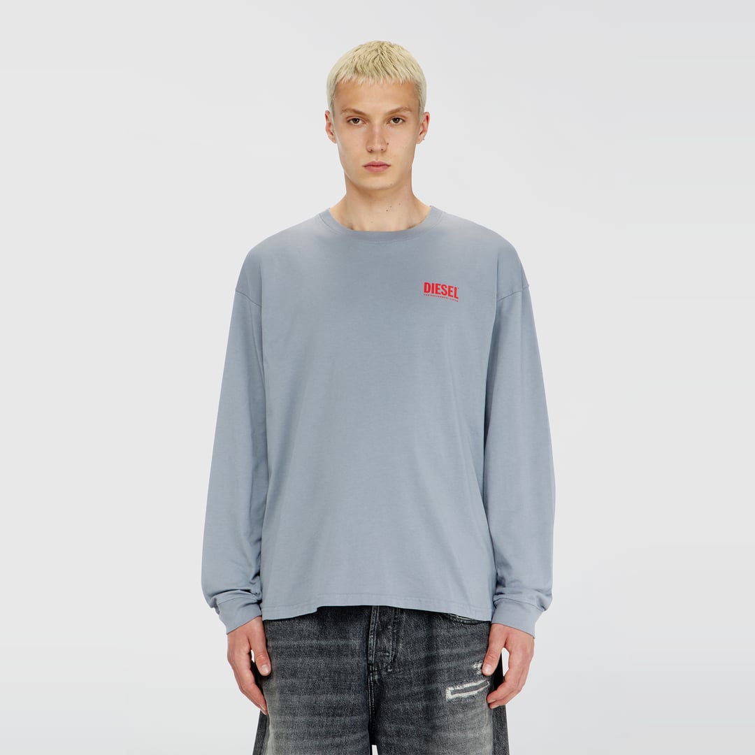 Diesel - Relaxed long-sleeve T-shirt with Biscotto logo - T-Shirts - Man - Blue