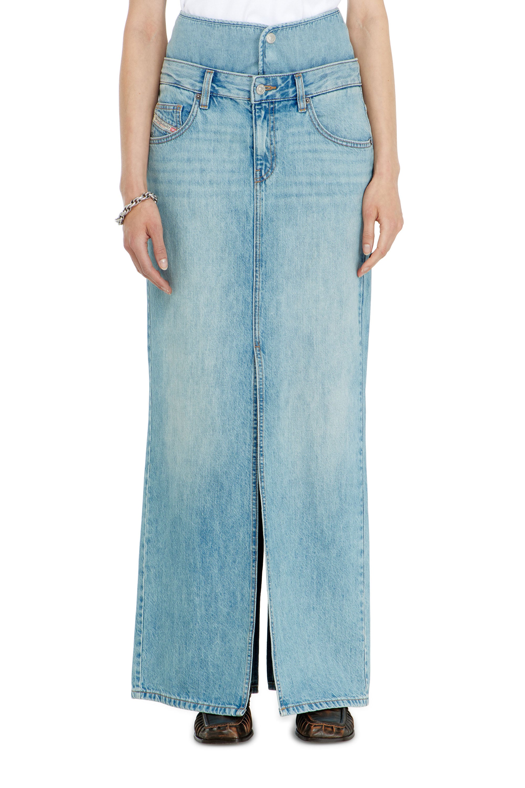 Diesel - Jean-illusion denim maxi skirt with slits - Skirts - Woman - Blue