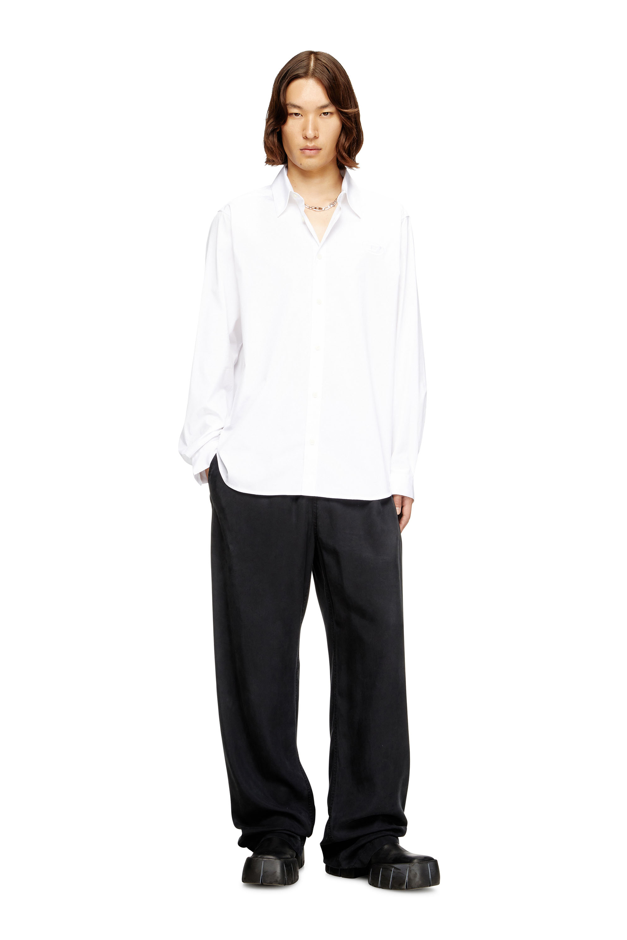 Diesel - S-SIMPLY-GSBH, Man's Stretch poplin shirt with embroidery in White - 2