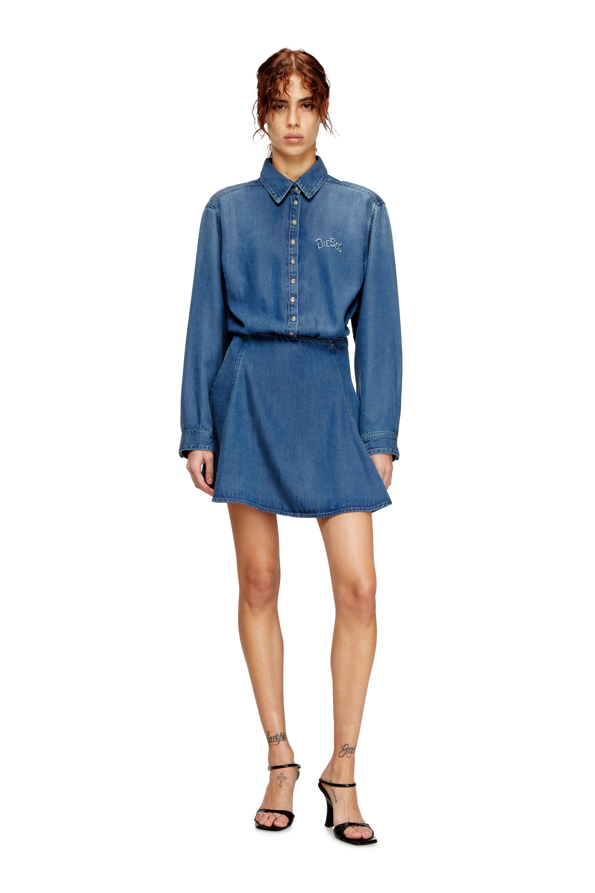 Diesel - DE-DREVIA-S, Woman's Denim dress with back embroidery in Medium blue - 2