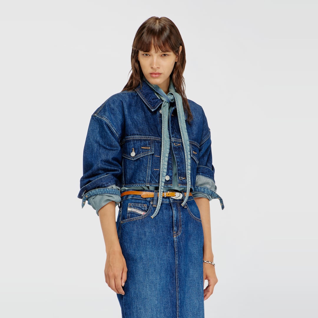Diesel - Cropped oversized denim trucker jacket - Denim Jackets - Woman - Blue