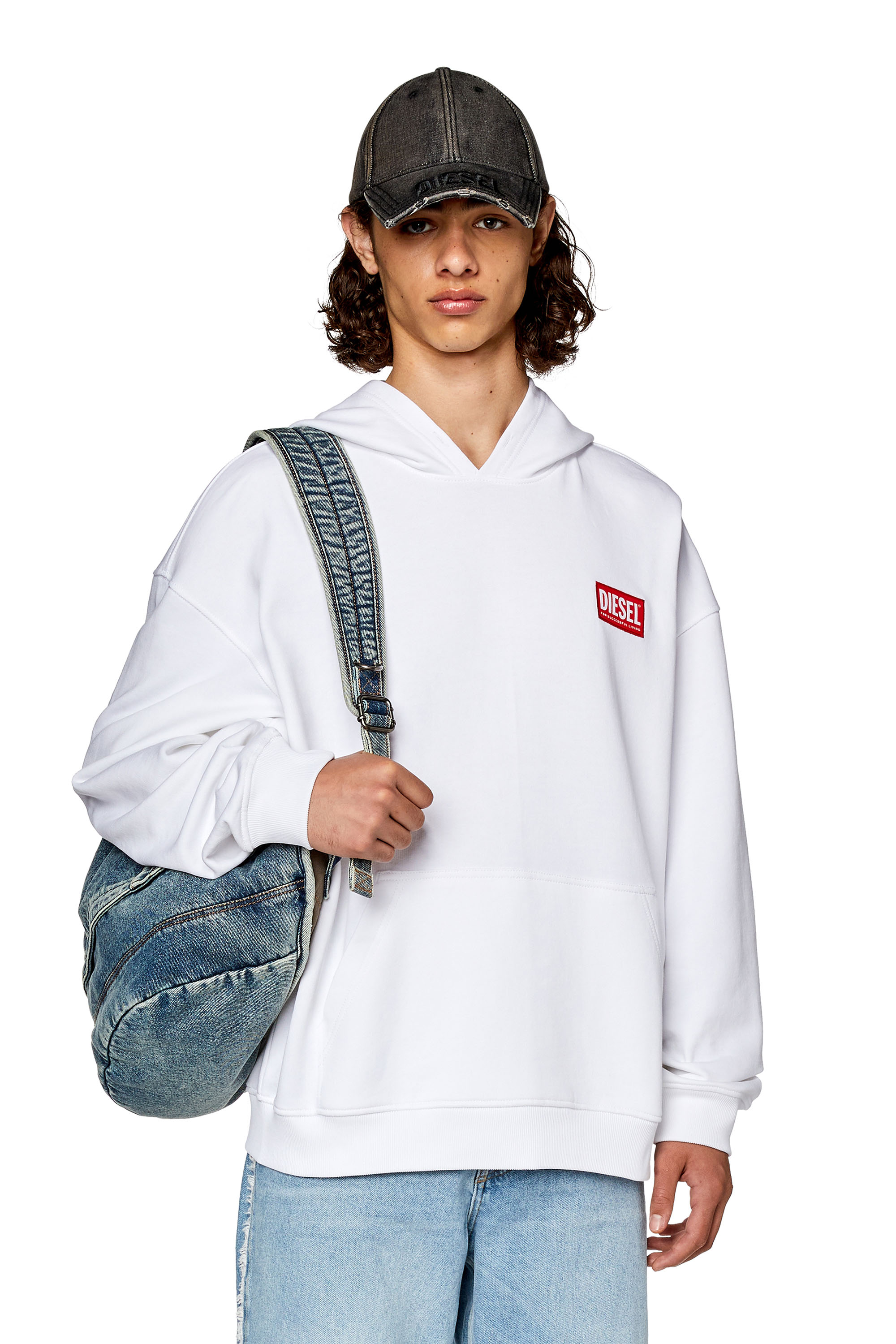 Diesel - Sweat-shirt à capuche oversize avec logo écusson - Pull Cotton - Homme - Blanc