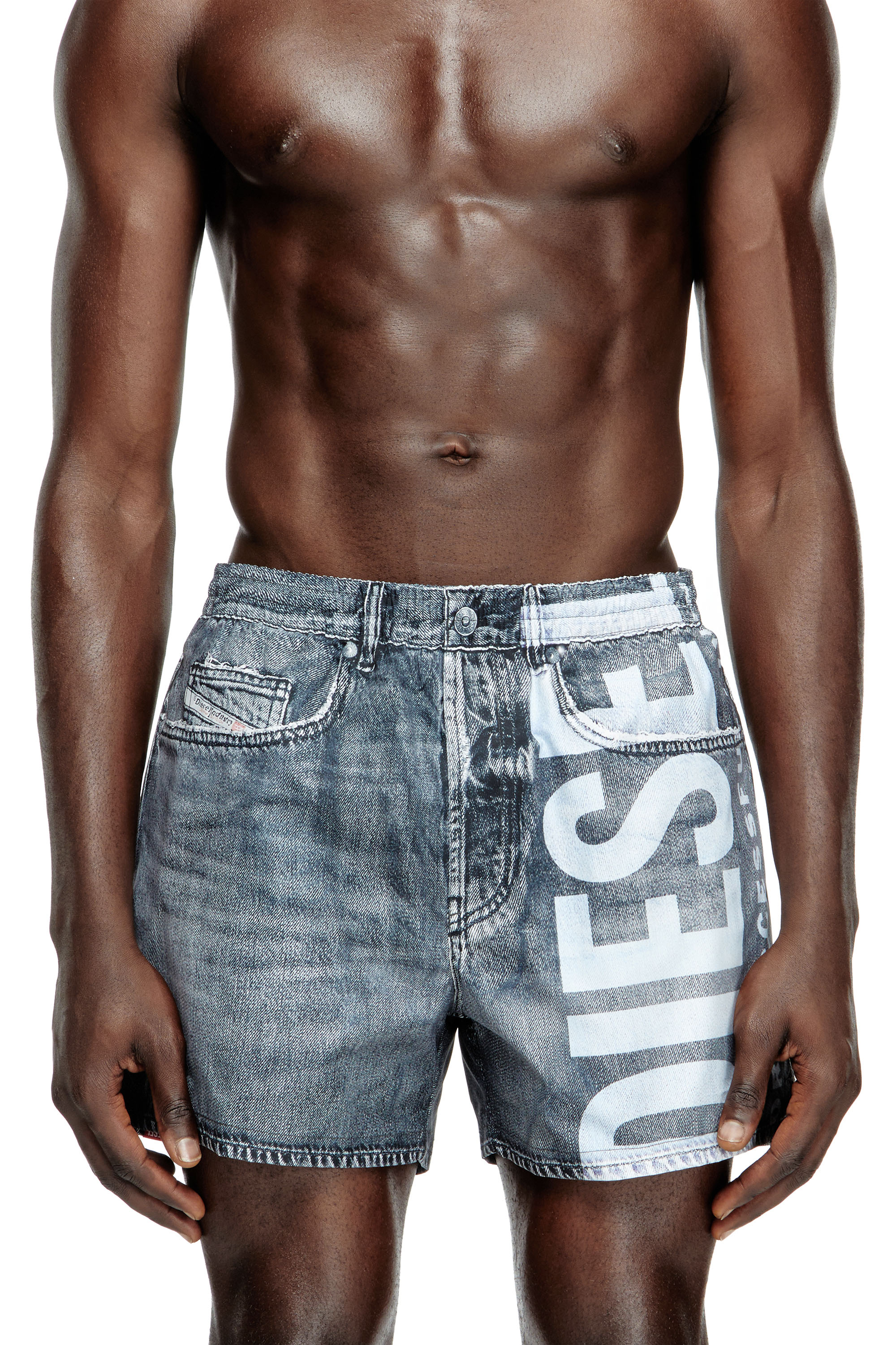 Diesel Men's Grey - Mid-Length Trompe L'oeil-Denim Swim Shorts - Swim Shorts - Man