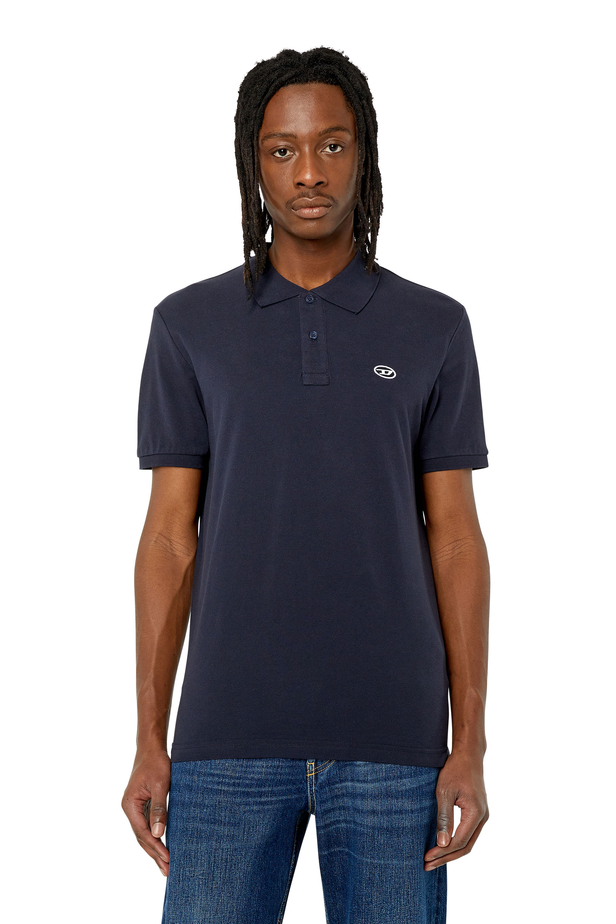Diesel Polo Shirt With Oval D Patch In Blue