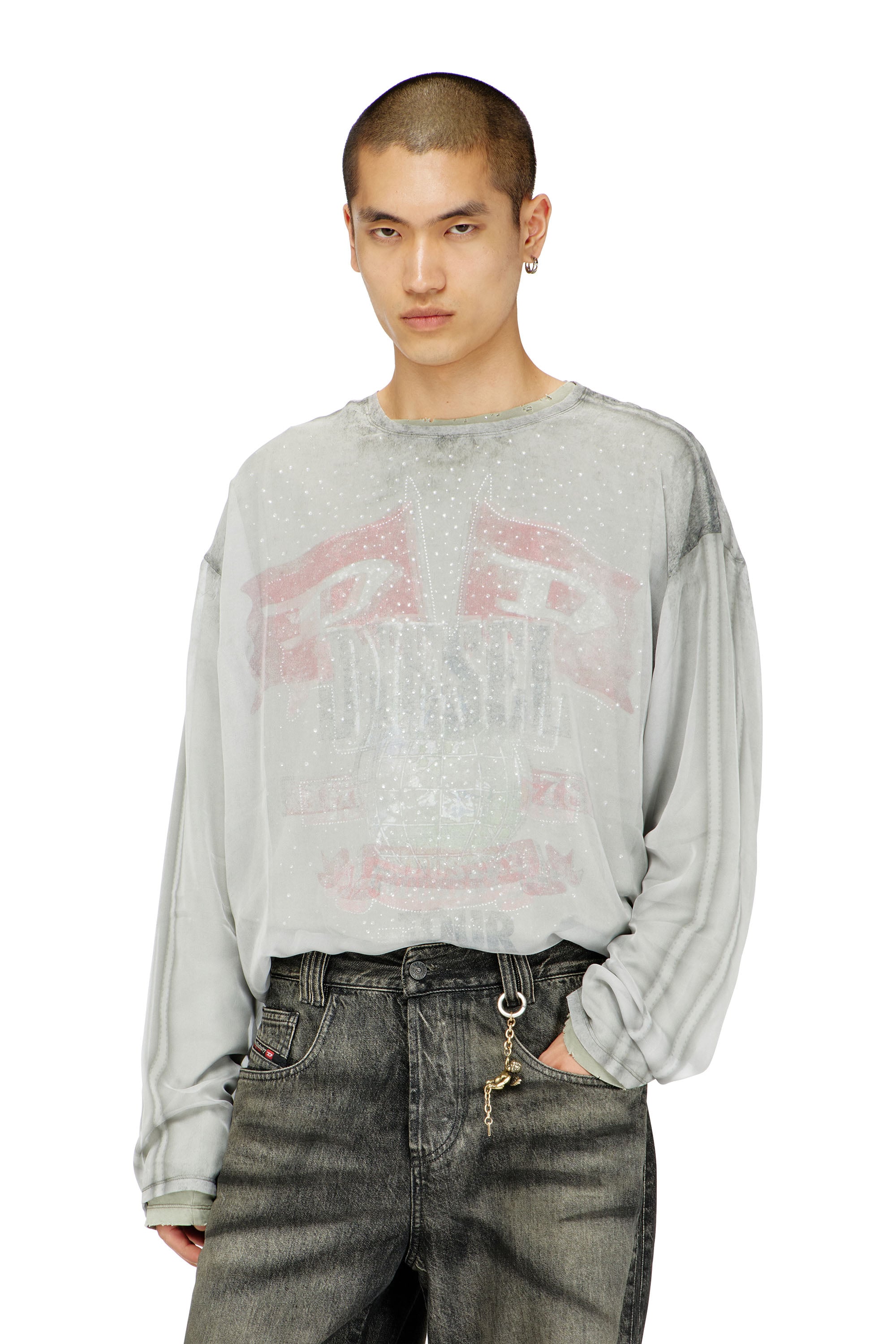 Diesel - Sheer chiffon top with concert graphics - T-Shirts - Man - Grey