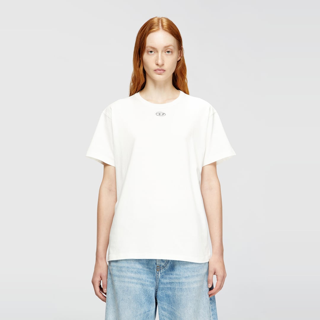 Diesel - Cotton T-shirt with metallic Oval D - T-Shirts - Woman - White