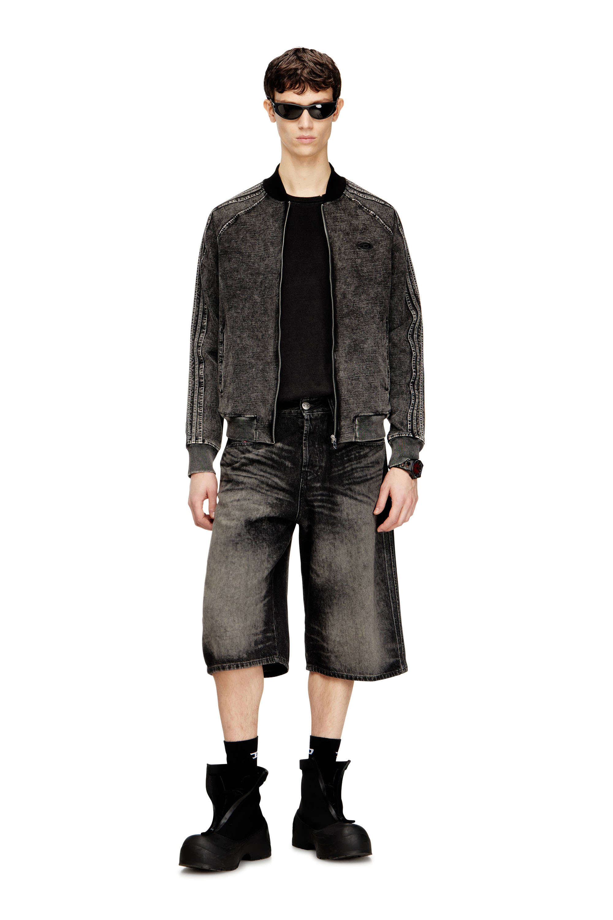 Diesel - D-ENIM-M-SHORT-S, Unisex's Long bermuda shorts in treated cotton-hemp denim in Black - 1