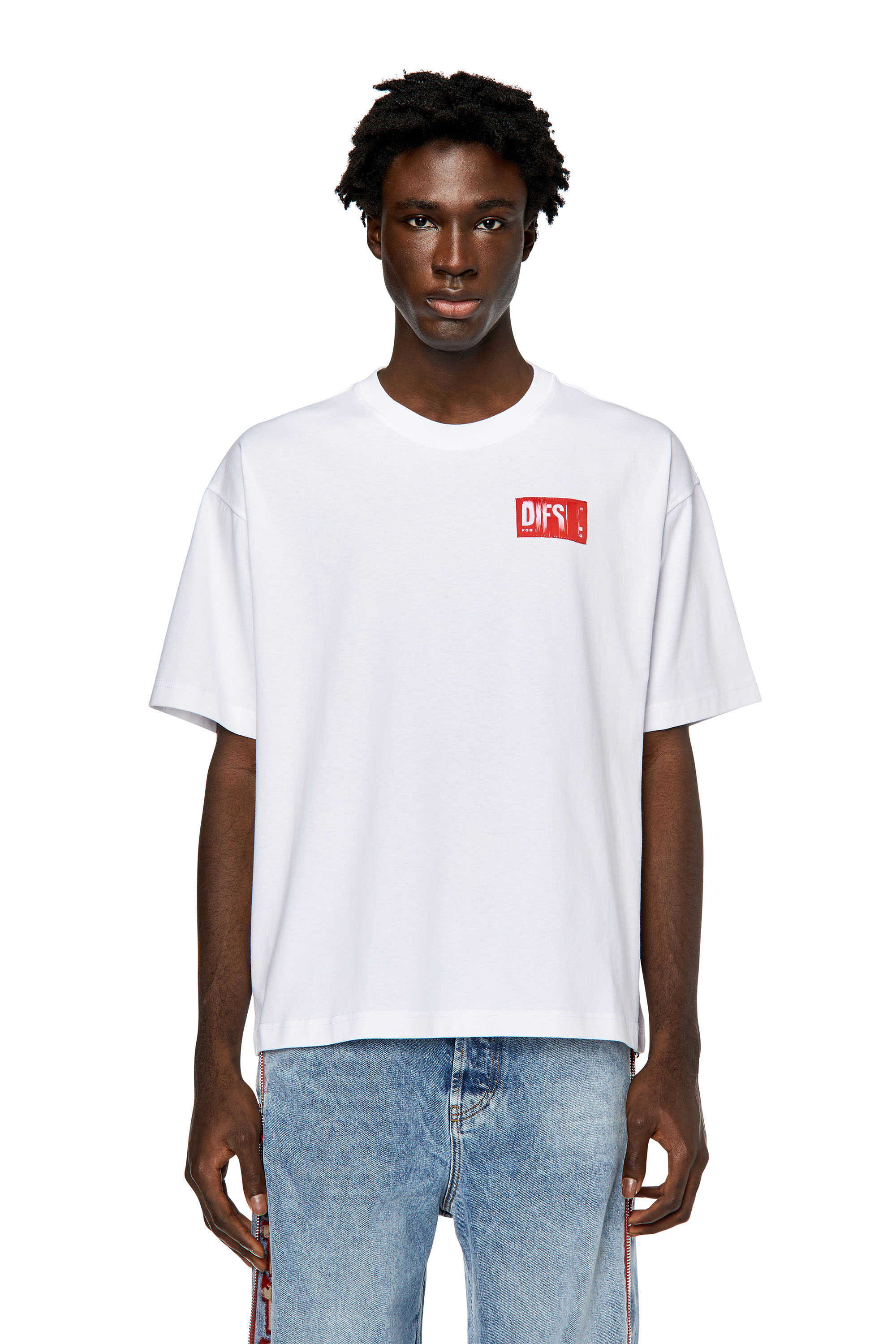 Diesel - T-shirt with frayed logo patch - T-Shirts - Man - White