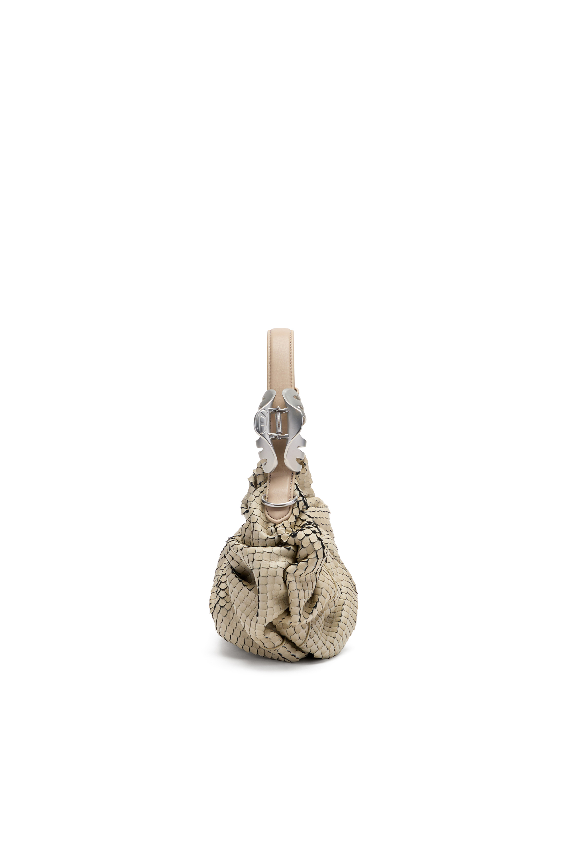 Diesel - GRAB-D HOBO S, Woman's Grab-D-Small scrunched hobo bag in snake-effect leather in Beige - 5