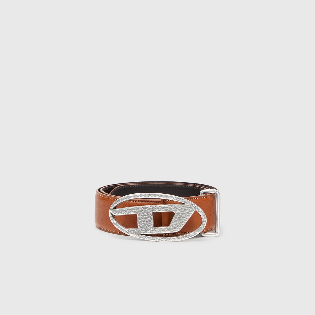 Diesel - 4 cm ceinture en cuir avec boucle Oval D martelée - Ceintures - Mixte - Marron